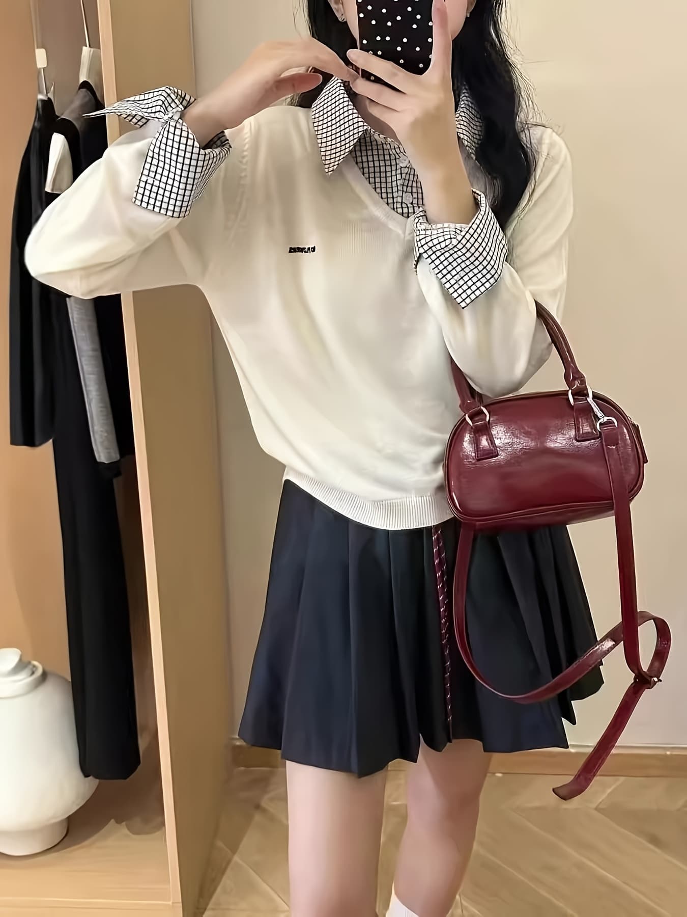 【1枚でレイヤード】フェイクレイヤード ニット セーター レディース 襟付き チェック柄 重ね着風 トップス プルオーバー 刺しゅう ワンポイント 長袖 襟付 ブラウス風 ドッキング ゆったり 体型カバー 着痩せ 細見え 楽ちん カジュアル きれいめ 大人可愛い レトロ|Yokos