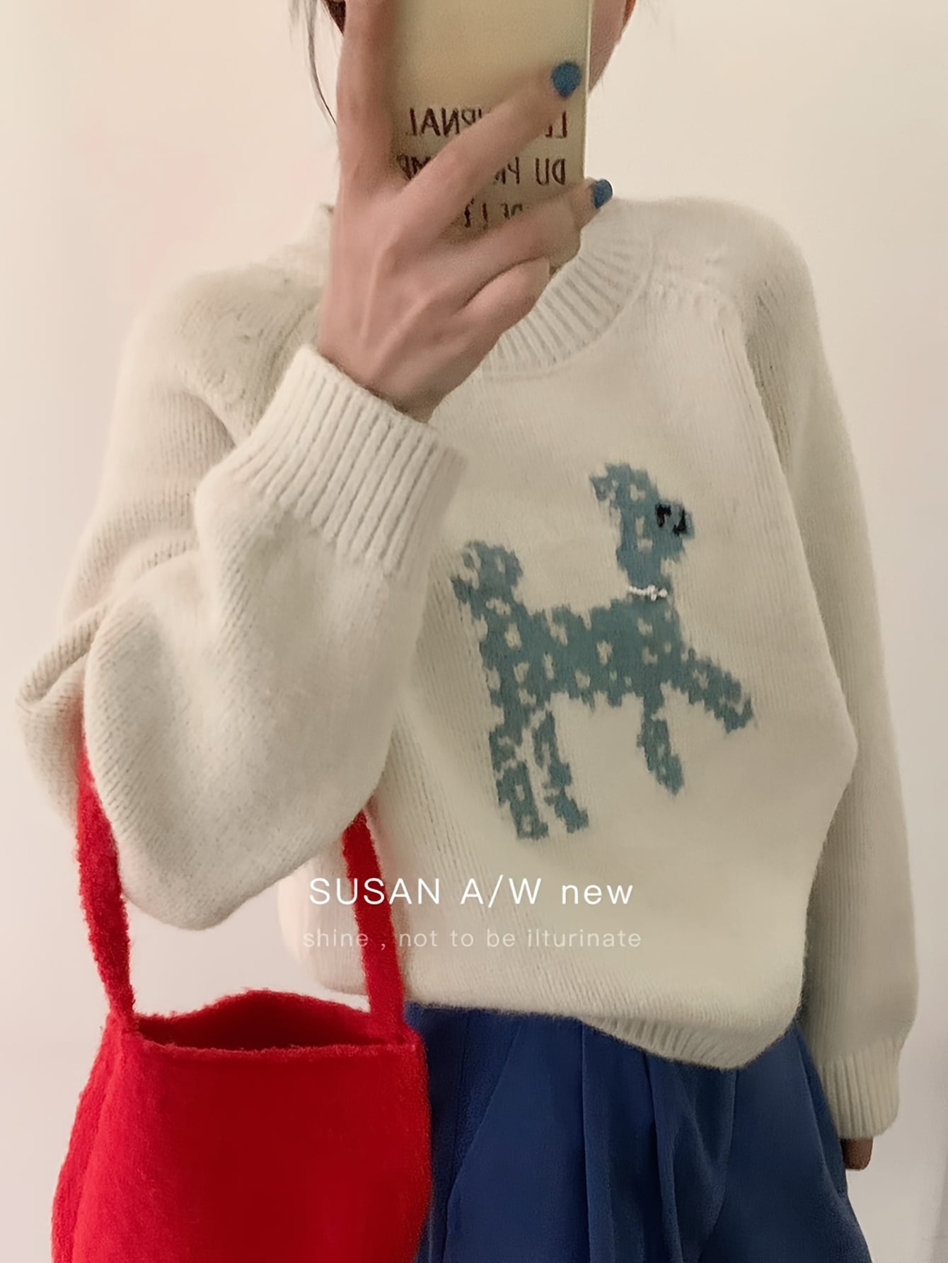 【韓国ファッション】 ニット セーター レディース トップス クルーネック 丸首 長袖 アニマル柄 ジャガード 犬 ワンちゃん モチーフ プルオーバー オーバーサイズ ビッグシルエット ゆったり ゆる 楽ちん 体型カバー 二の腕カバー 着痩せ 暖かい 防寒 秋冬 春 20代｜Yokos