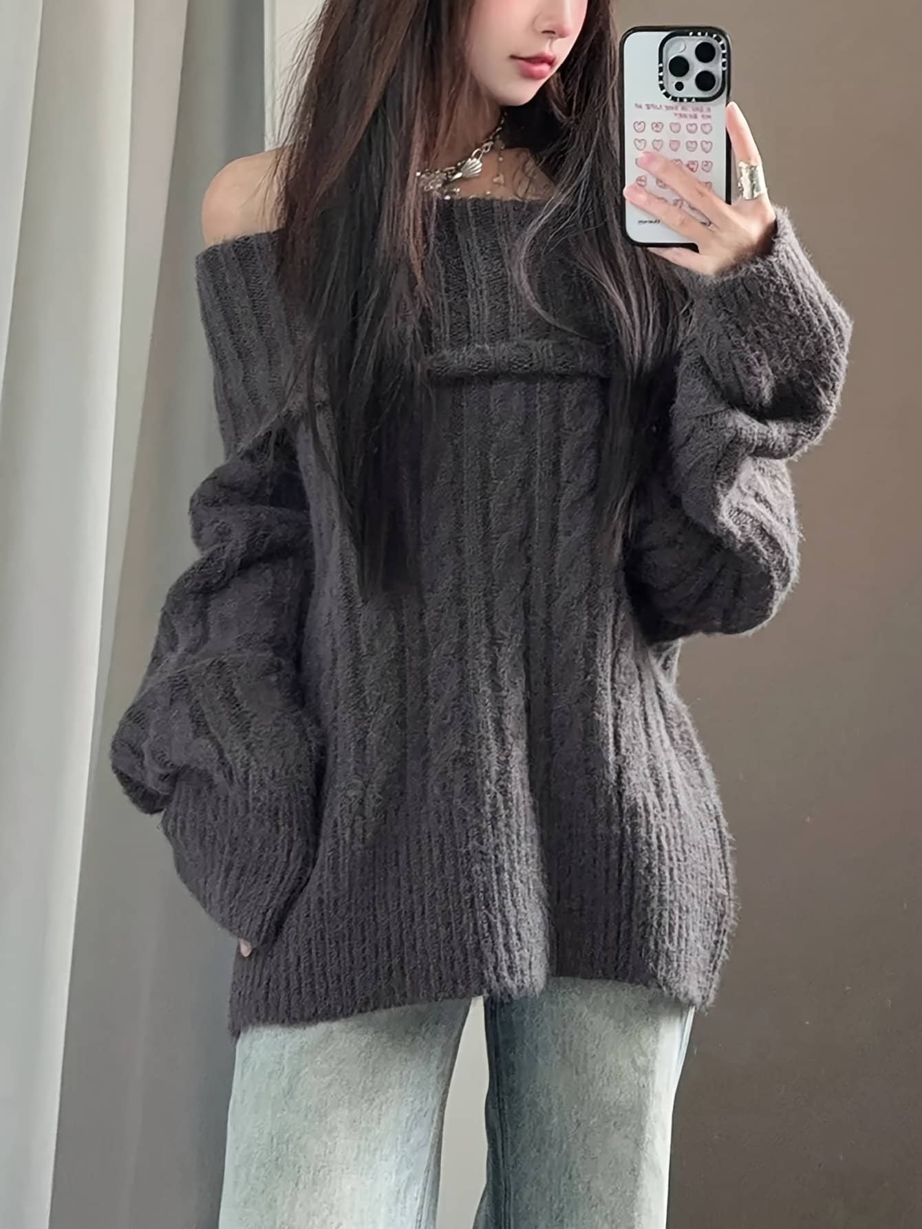 ニット セーター レディース オフショル ケーブル編み ざっくりニット オーバーサイズ ゆったり チュニック トップス ケーブルニット プルオーバー オフショルダー 肩出し ボートネック 2way 厚手 長袖 秋冬 体型カバー 二の腕カバー 着痩せ 華奢見え 小顔効果