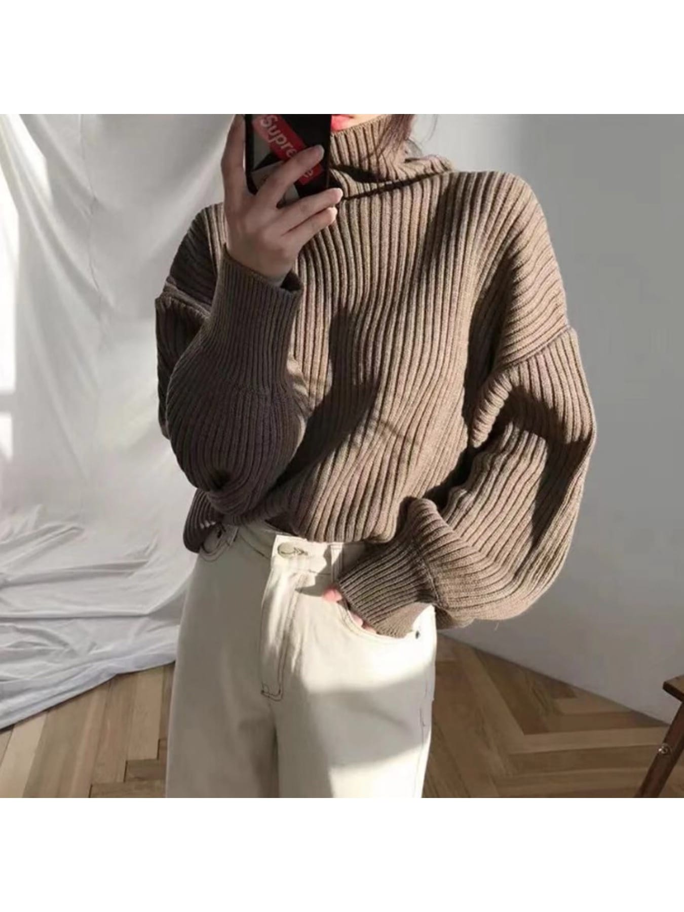 【旬のゆるシルエット】タートルネック ニット セーター レディース トップス ハイネック リブニット ざっくり ゆるニット 厚手 オーバーサイズ ビッグシルエット ドロップショルダー ボリューム袖 ぽわん袖 長袖 無地 体型カバー 二の腕カバー 着痩せ 細見え