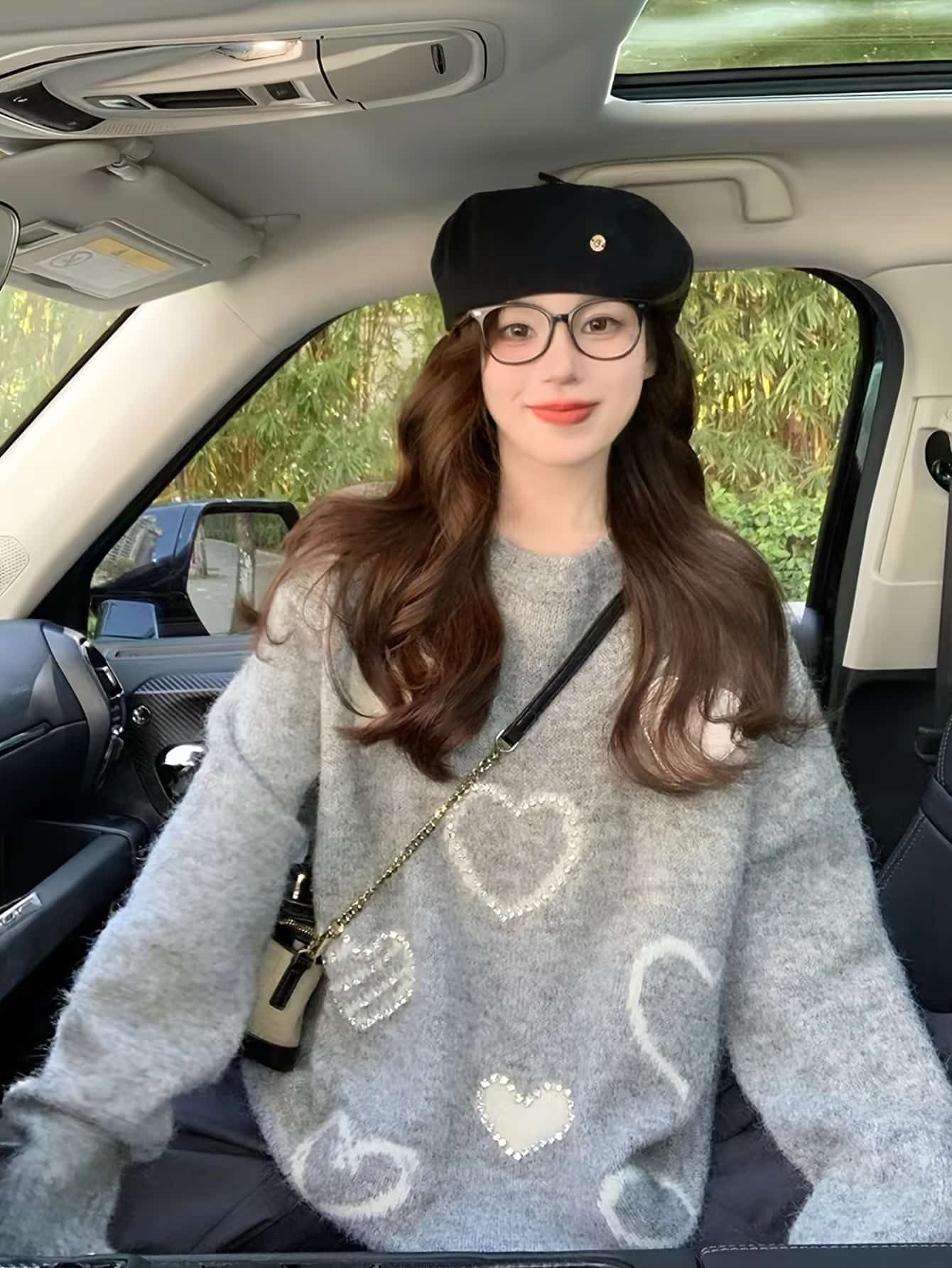 【大人可愛い】 ニット セーター レディース ハート柄 トップス 長袖 クルーネック 丸首 オーバーサイズ ゆったり プルオーバー シャギー風 もこもこ ふわふわ ゆるニット 体型カバー 着痩せ 華奢見え 二の腕カバー 韓国ファッション 秋 冬 秋冬 20代 30代 40代｜Yokos