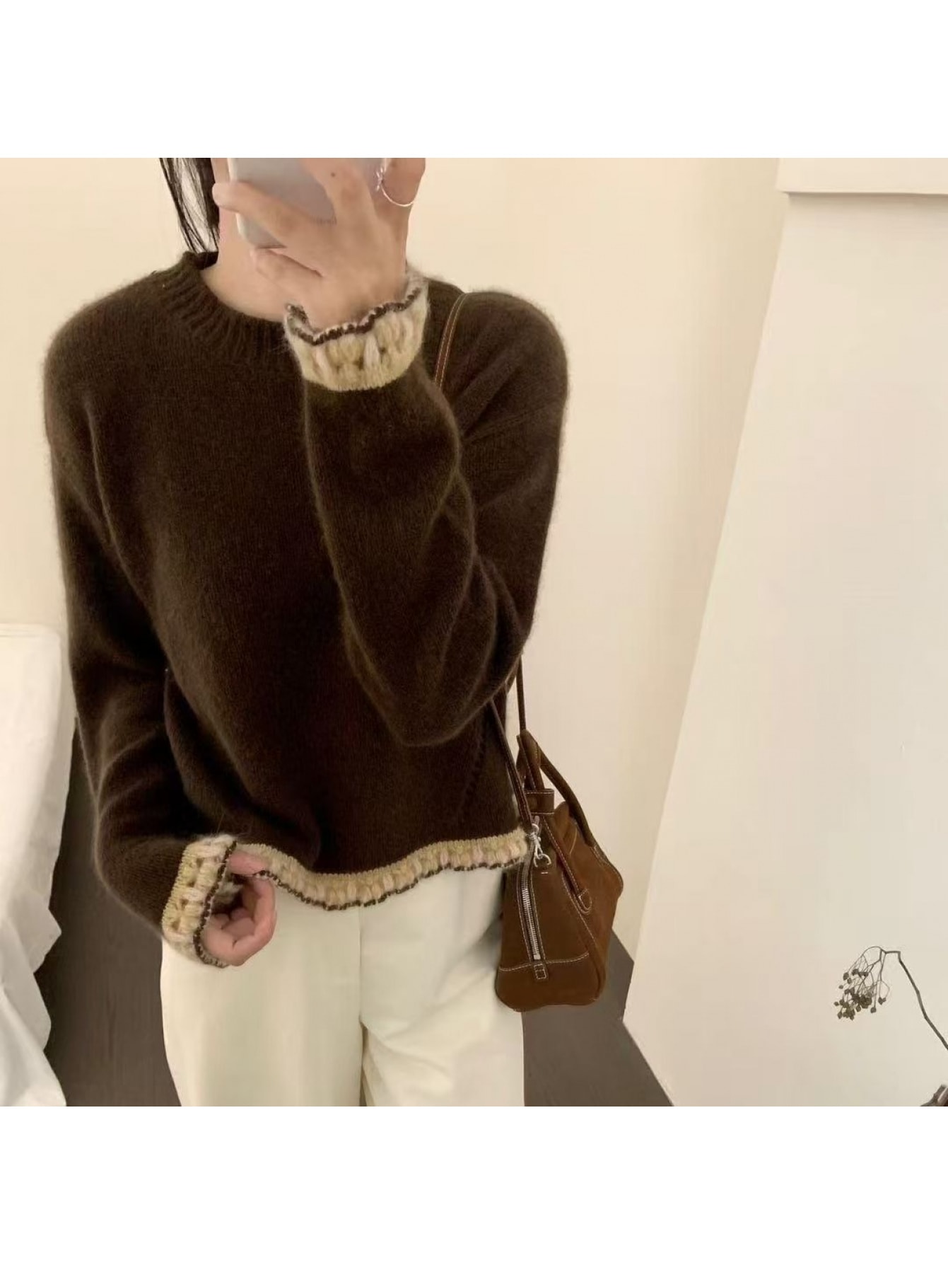 【配色デザイン】 ニット セーター レディース トップス 長袖 クルーネック 配色ニット ゆるニット プルオーバー ざっくりニット シャギー風 モヘアライク 厚手 暖かい 防寒 体型カバー 着痩せ 細見え 二の腕カバー ゆったり 楽ちん 大人可愛い きれいめ カジュアル