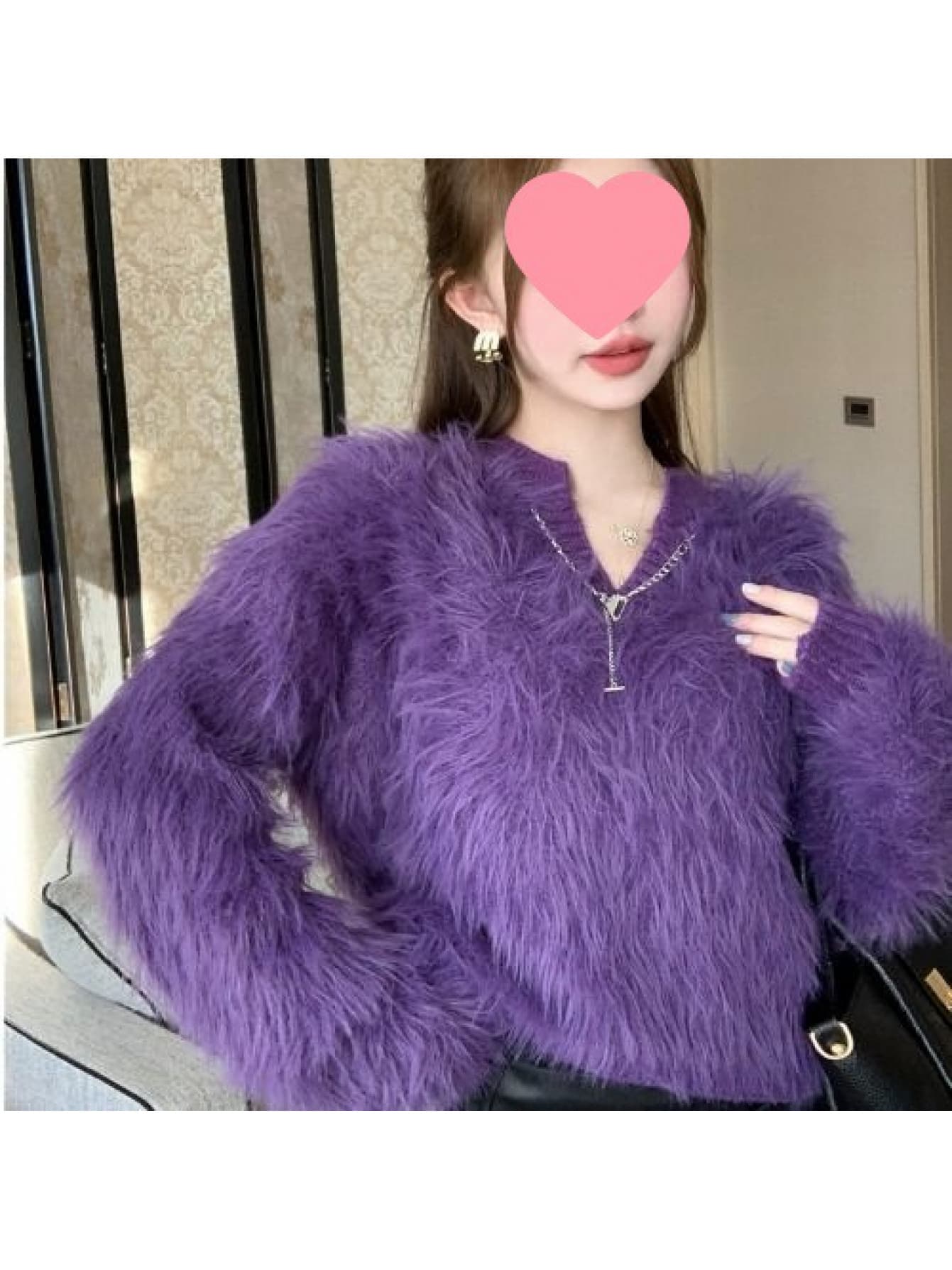【ふわふわシャギー】 ニット セーター レディース トップス Vネック キーネック 長袖 プルオーバー シャギーニット もこもこ ふわふわ 毛足長い ゆるニット 暖かい 厚手 オーバーサイズ ビッグシルエット 体型カバー 着痩せ 華奢見え 二の腕カバー 大人可愛い