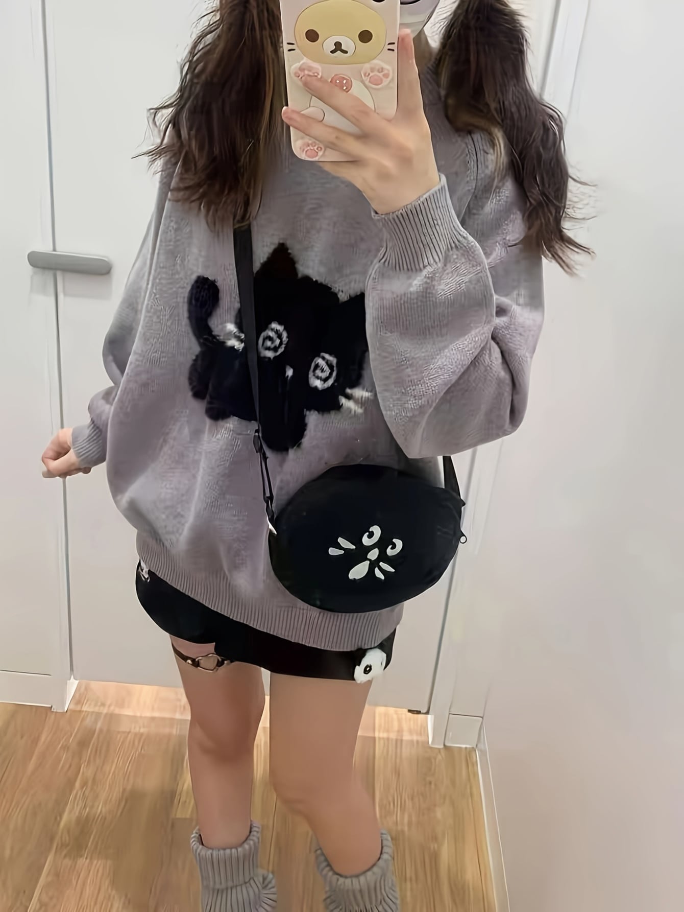 【25%OFFクーポンあり】【猫柄ニット】 セーター レディース 猫 グッズ ネコ柄 ねこ ジャガード ニット トップス プルオーバー クルーネック 丸首 長袖 ゆるニット オーバーサイズ ビッグシルエット ゆったり 体型カバー 二の腕カバー 着痩せ 華奢見え 大人可愛い カジュアル