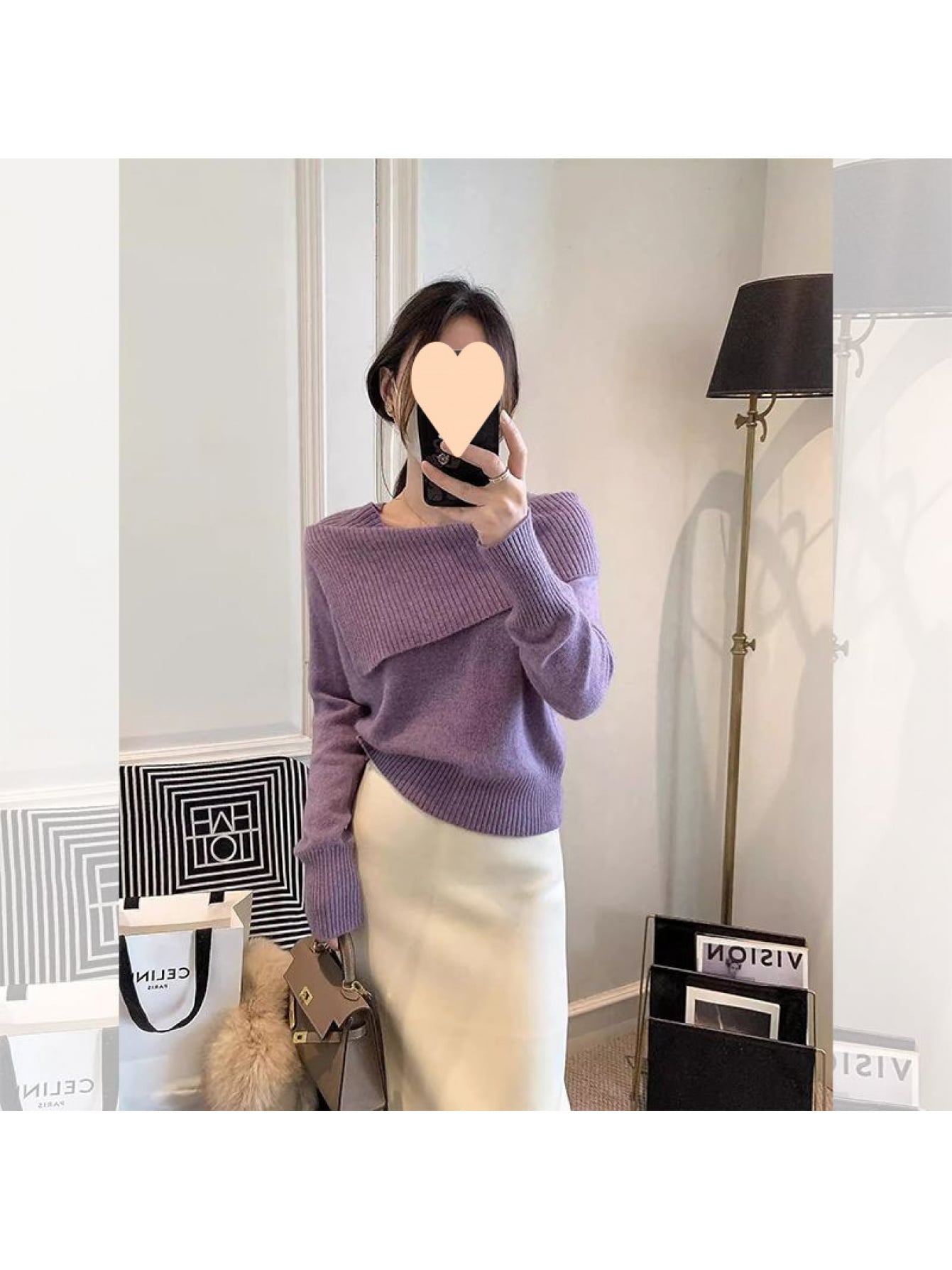 【アシメ襟】ニット セーター レディース オフショルダー オフショル 襟付き トップス 長袖 リブニット プルオーバー 鎖骨見え デコルテ ニュアンスカラー 体型カバー 着痩せ 華奢見え 細見え 無地 きれいめ 大人可愛い 韓国ファッション 秋 冬 秋冬 オフィス 通勤|Yokos