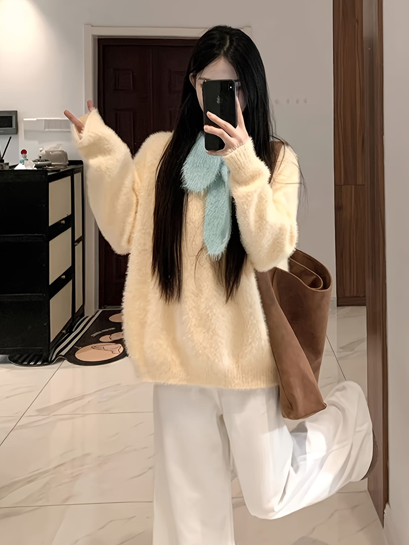 【シャギーニット】ニット セーター レディース プルオーバー トップス ゆるニット オーバーサイズ クルーネック 長袖 シャギー モヘアタッチ ふわふわ 体型カバー 二の腕カバー 着痩せ 華奢見え カジュアル 大人可愛い 韓国ファッション 秋冬 イエロー|Yokos