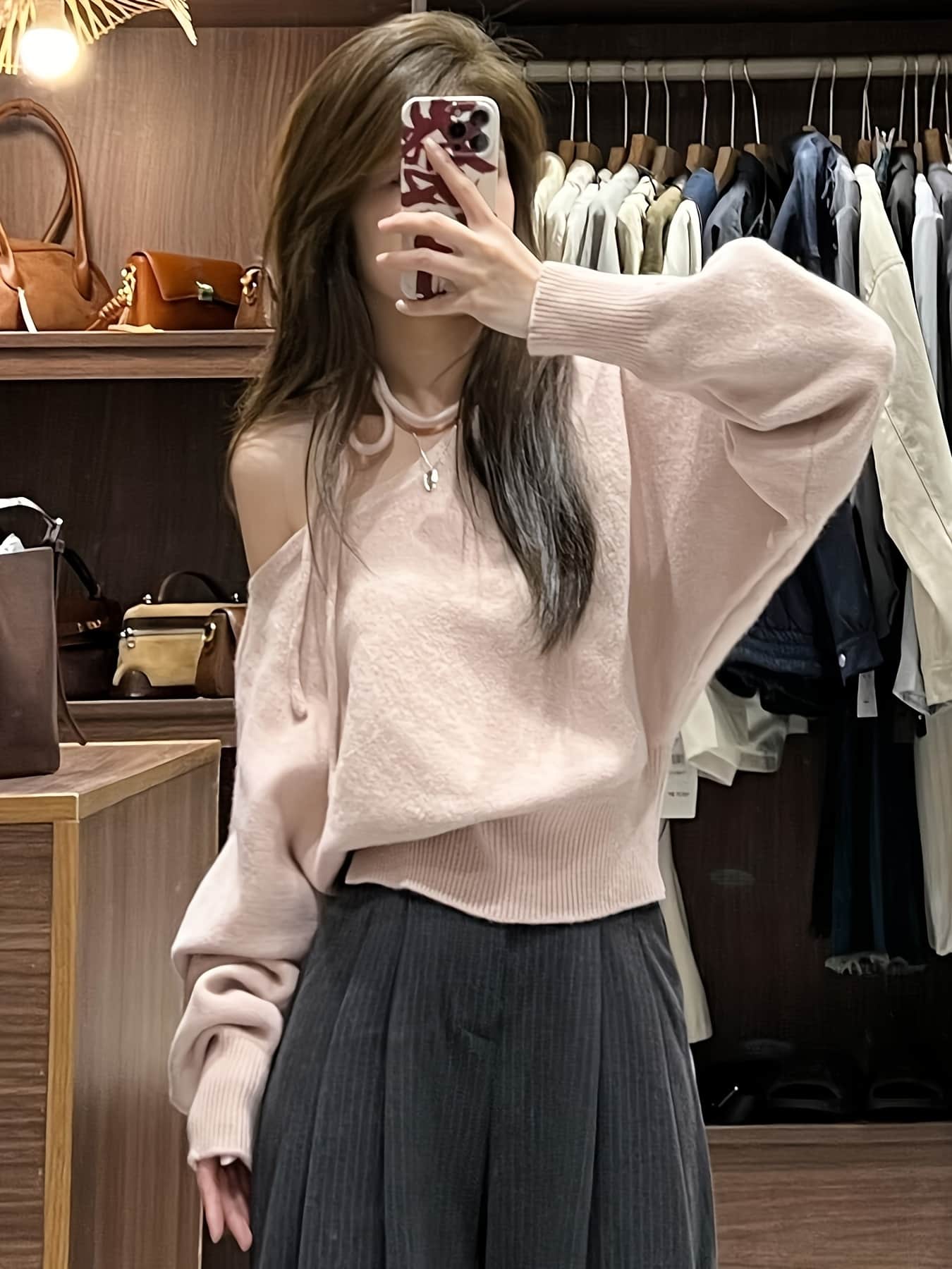 【大人可愛い】オフショルダー ニット セーター レディース 肩出し ワンショル トップス 長袖 ゆる ドルマンスリーブ プルオーバー ざっくりニット アシメ ピンク 伸縮 ストレッチ 体型カバー 二の腕カバー 華奢見え 着痩せ 抜け感 カジュアル きれいめ おしゃれ