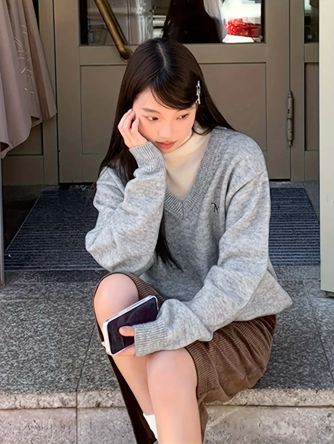 【Ｖネック×ロゴ刺繍】ニット セーター レディース トップス 秋冬 プルオーバー ゆったり オーバーサイズ ビッグシルエット 大きいサイズ 体型カバー 着痩せ 細見え 韓国ファッション 大人可愛い カジュアル きれいめ ワンポイント 刺繍 ロゴ 英字 暖かい あったか