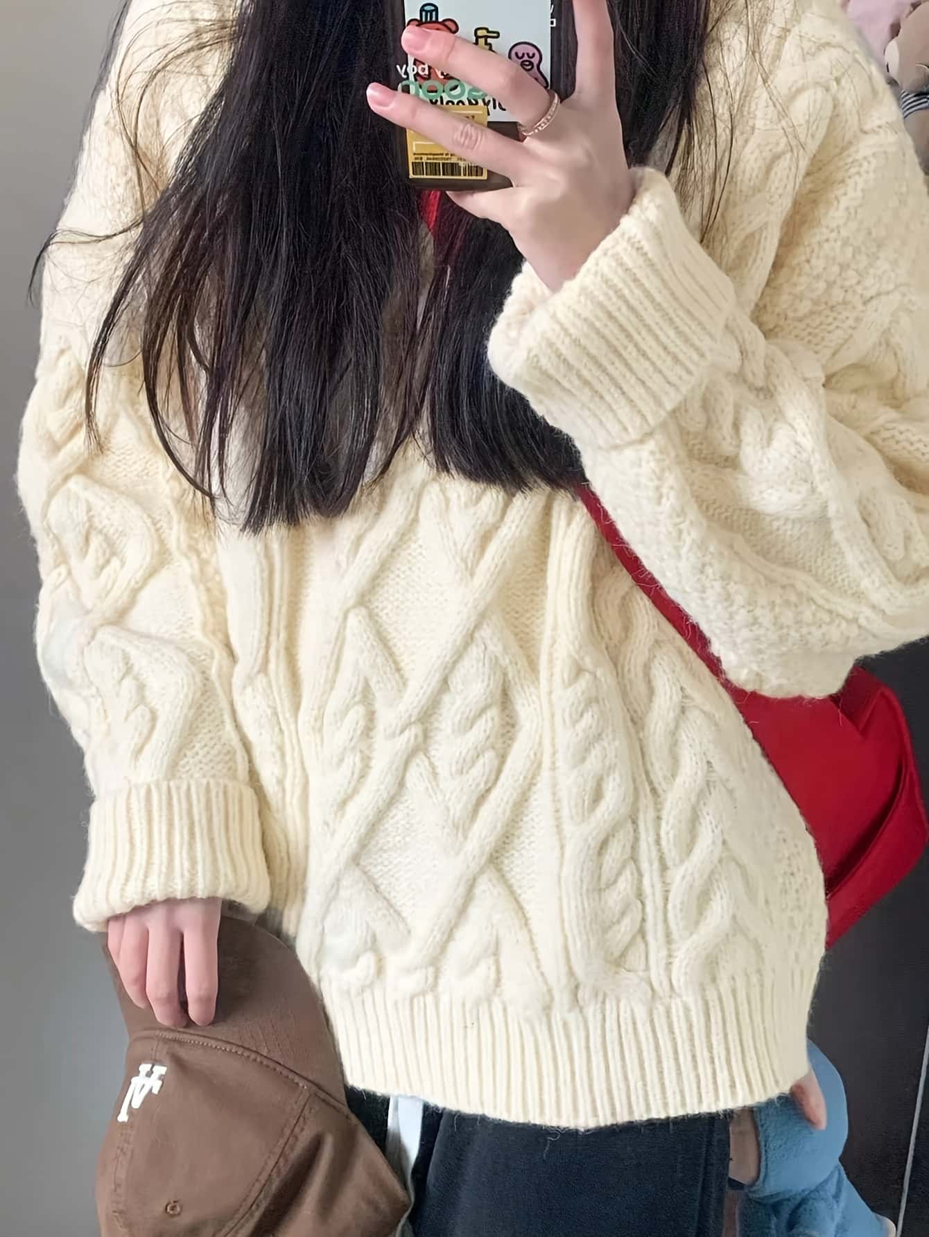 【ざっくりニット】 ケーブル編み ニット セーター レディース トップス プルオーバー クルーネック 厚手 暖かい ゆるニット オーバーサイズ ビッグシルエット ゆったり 長袖 アランニット 抜け感 体型カバー 着痩せ 華奢見え 二の腕カバー 楽ちん 秋冬 カジュアル