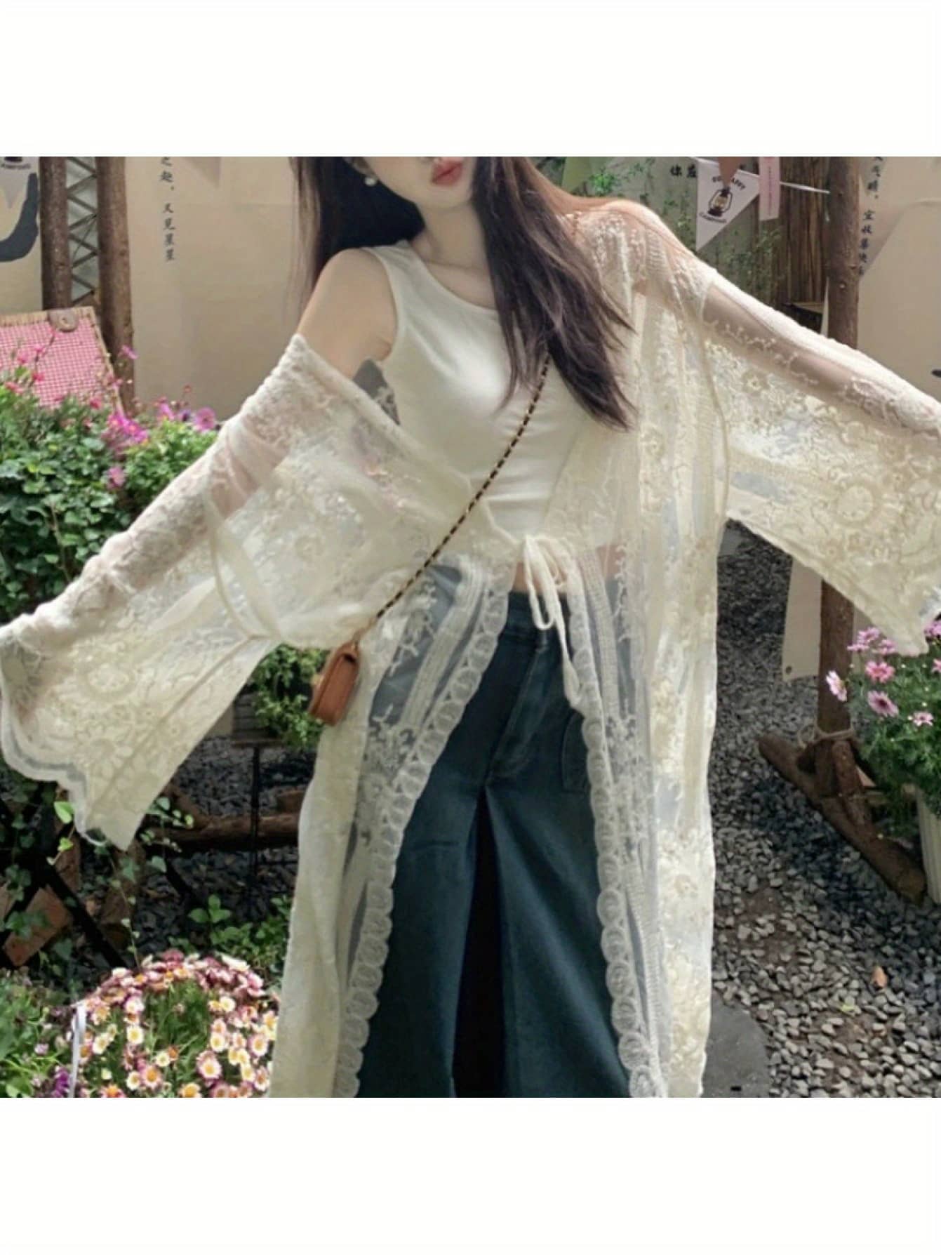 【大人可愛い】レースカーディガン ロングカーディガン レディース 夏 薄手 長袖 総レース 刺繍 花柄 透け感 シアー 羽織り ガウン ビーチ リゾート 紫外線対策 日焼け防止 UVカット 冷房対策 体型カバー 着痩せ 二の腕カバー おしゃれ きれいめ ゆる カジュアル