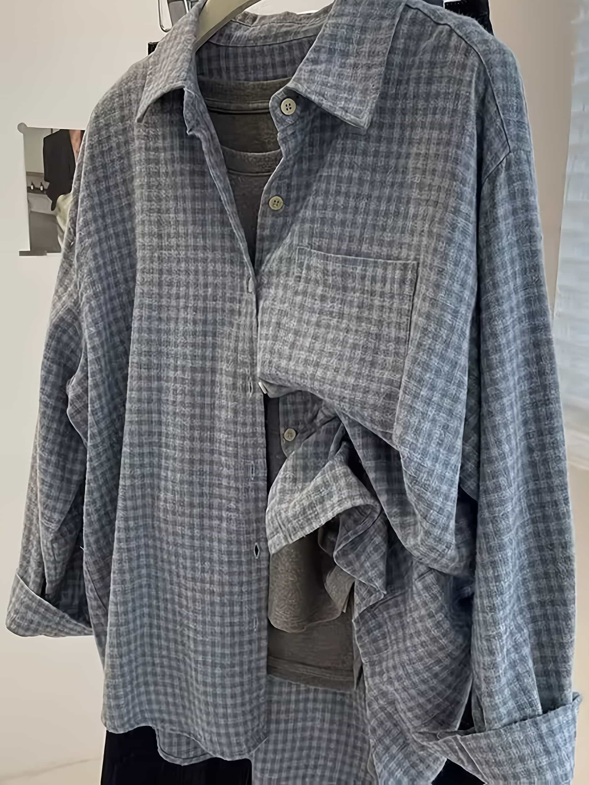 【お尻が隠れる】チェックシャツ レディース 長袖 春 秋 冬 ブラウス ゆったり ギンガムチェック トップス 襟付き シャツ カジュアル 前開き オーバーサイズ ビッグシルエット ドロップショルダー 格子柄 ネルシャツ風 体型カバー 着痩せ 二の腕カバー 羽織り 冷房対策|Yokos