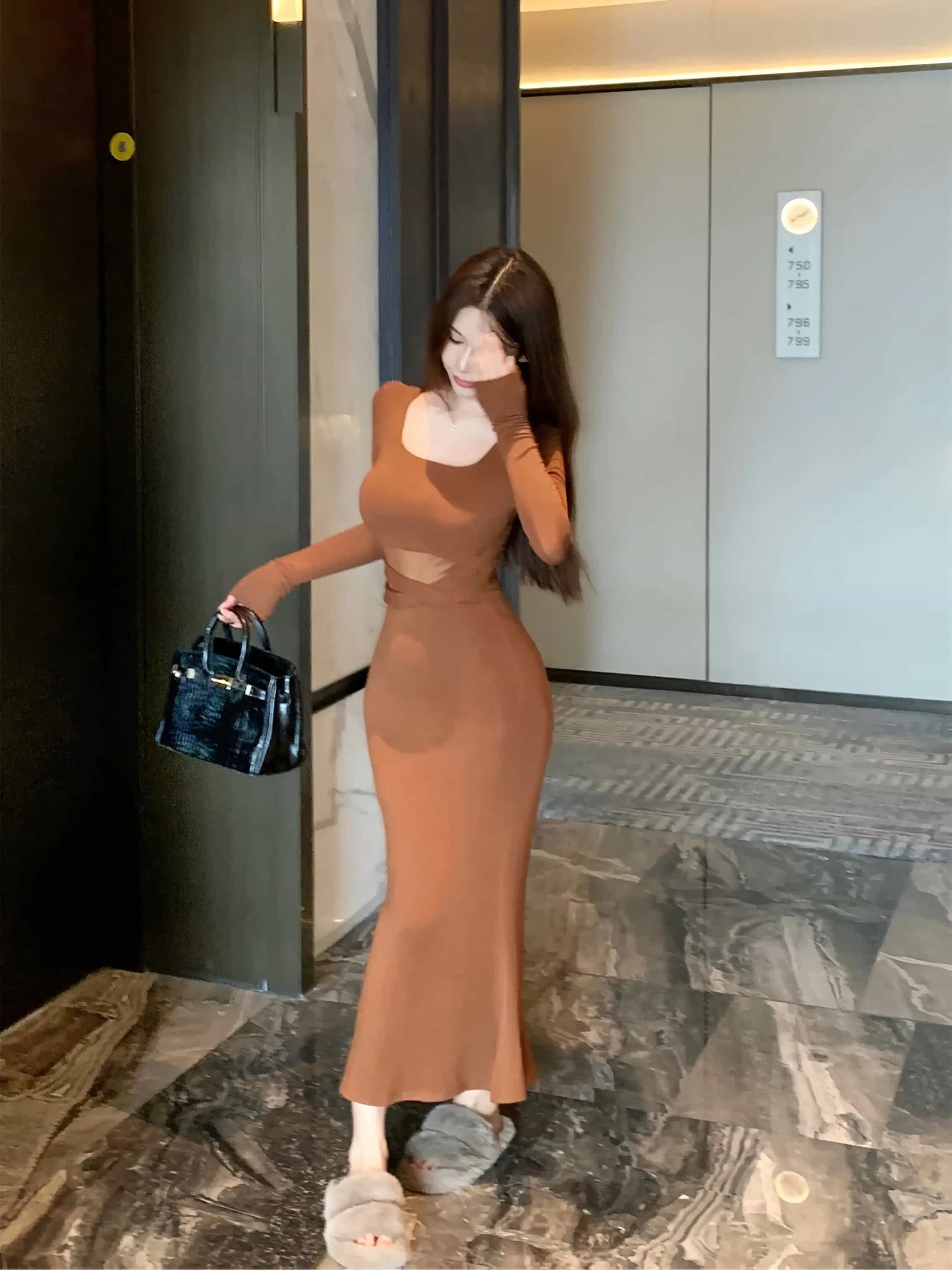 【ウエストあき】タイトワンピース ロング丈 パーティードレス 長袖 ボディコン マーメイド ワンピース セクシー 披露宴 二次会 結婚式 お呼ばれ ドレス マキシ丈 ロングワンピ スクエアネック 無地 伸縮性 ストレッチ 着痩せ 細見え 体型カバー 美脚 エレガント