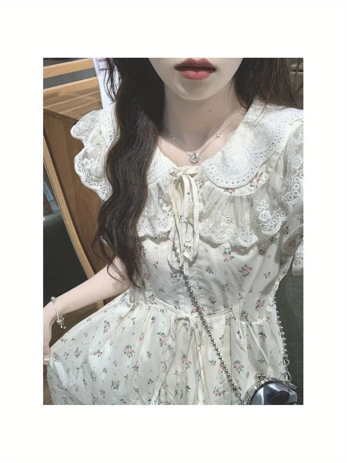 【大人可愛い】花柄 ワンピース ロングワンピース ビッグカラー 襟付き レース フリル 半袖 ワンピ マキシ丈 小花柄 Aライン 膝下 きれいめ フェミニン ガーリー レトロ 体型カバー 二の腕カバー 着痩せ 春 夏 秋 旅行 デート 女子会 お呼ばれ 裏地付き 涼しい 薄手