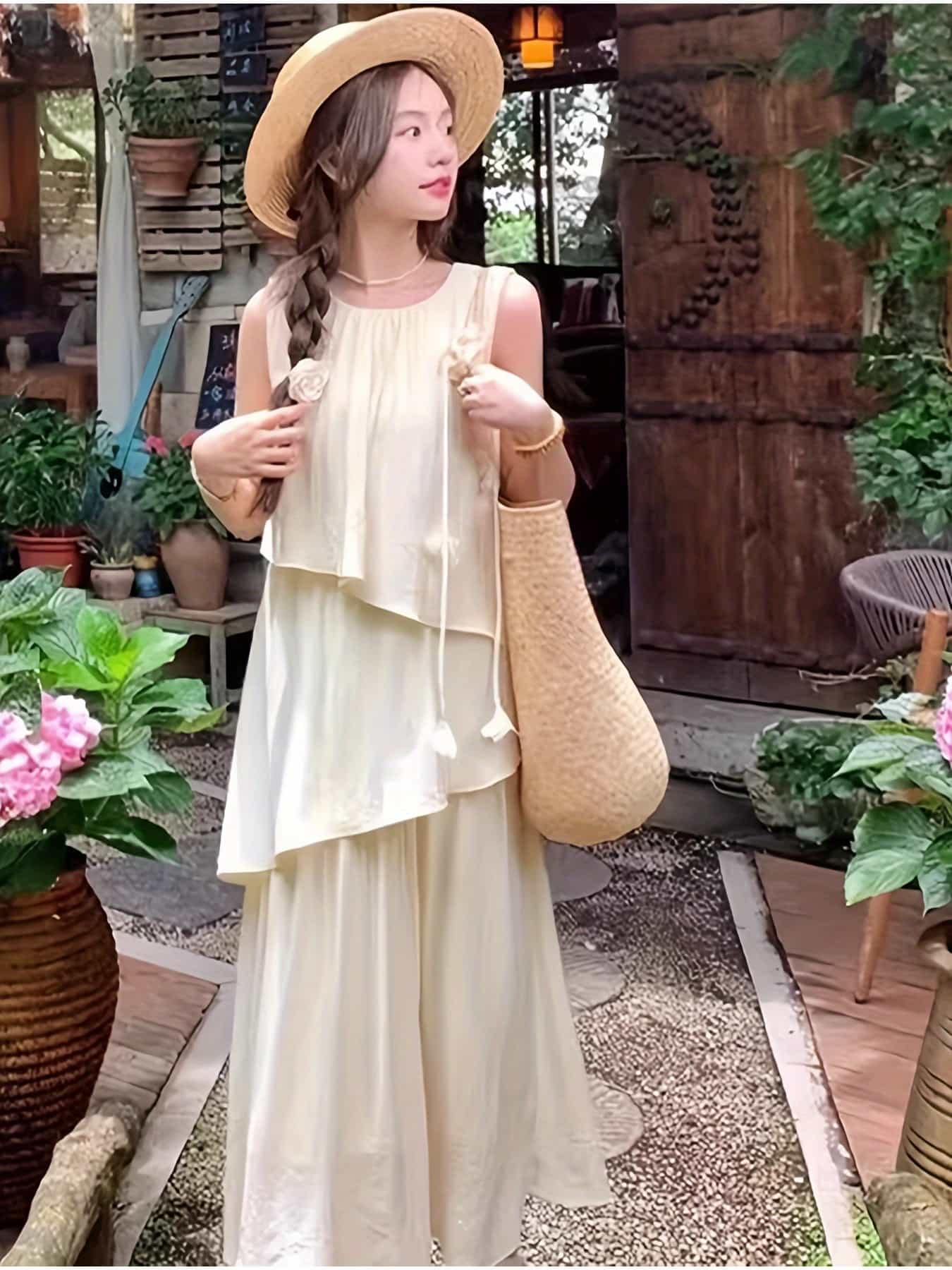 【大人可愛い】 ワンピース レディース ロングワンピース マキシ丈 ノースリーブ スリーブレス ティアード レイヤード 重ね着風 Aライン ゆったり 体型カバー 着痩せ 細見え きれいめ カジュアル リゾート 旅行 海 ビーチ 涼しい 春 夏 秋 20代 30代 40代 50代 無地