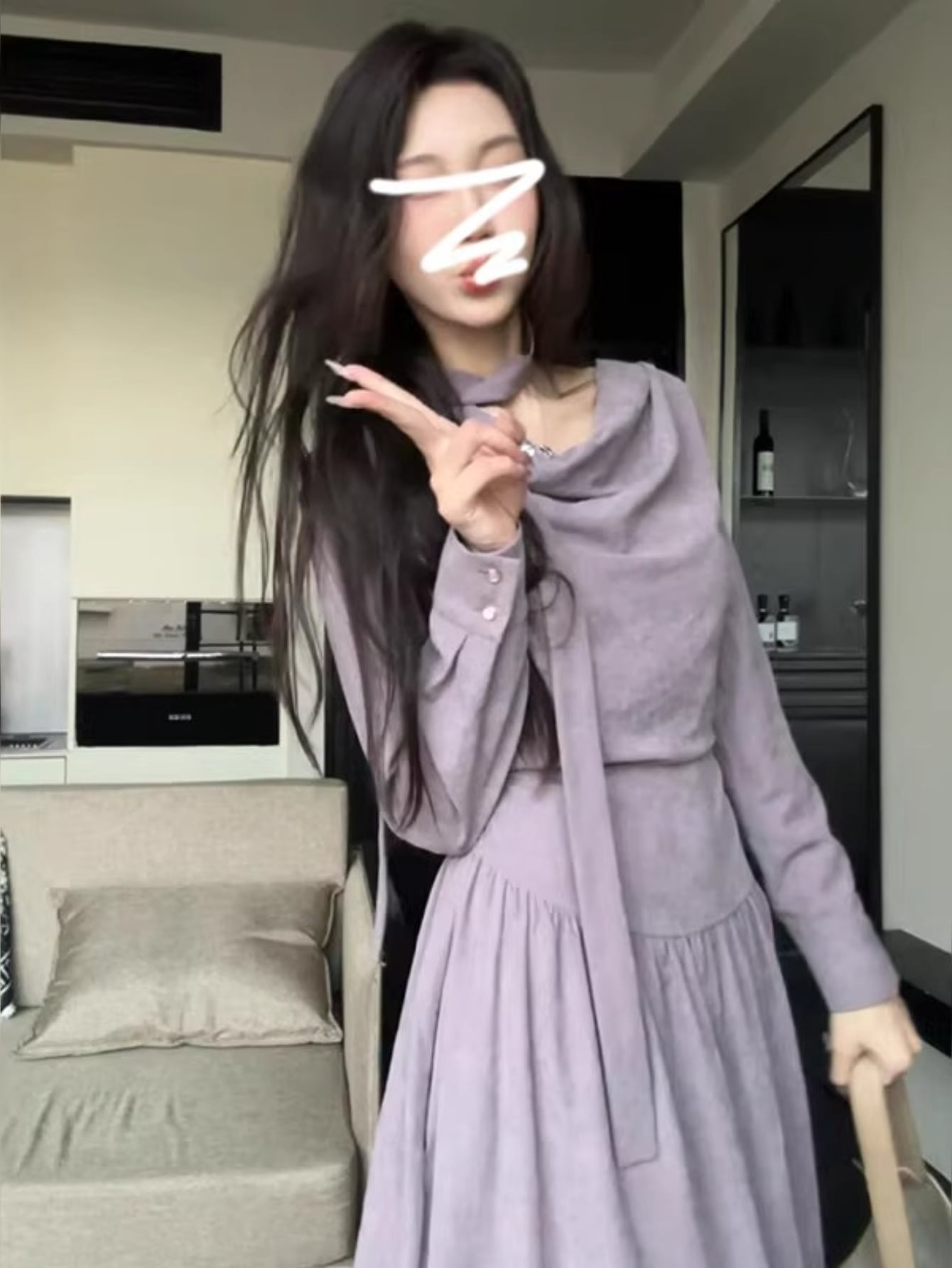 【スカーフ風】 ワンピース レディース ロングワンピース 長袖 Aライン パープル 紫 ロング丈 マキシワンピース 膝下 披露宴 二次会 結婚式 お呼ばれ ドレス きれいめ 大人可愛い エレガント フェミニン 韓国ファッション 20代 30代 40代 体型カバー 着痩せ 細見え｜Yokos