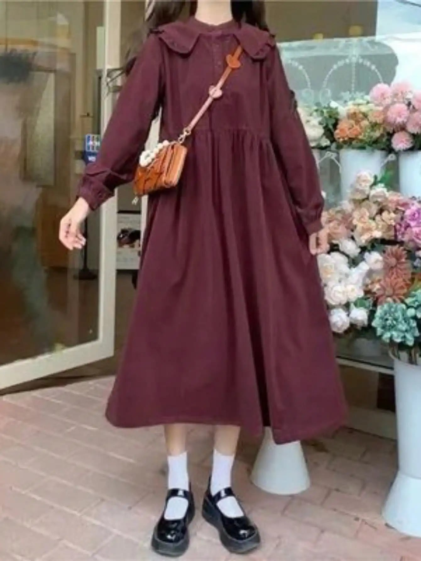 【大人可愛い】ワンピース ロングワンピース レディース 長袖 Ａライン 襟付き ビッグカラー フリル襟 森ガール 膝下丈 ミモレ丈 ロング丈 無地 ゆったり 体型カバー 着痩せ 細見え ギャザー ボリューム袖 レトロ ガーリー カジュアル 通勤 通学 デート お出かけ｜Yokos 7,476円