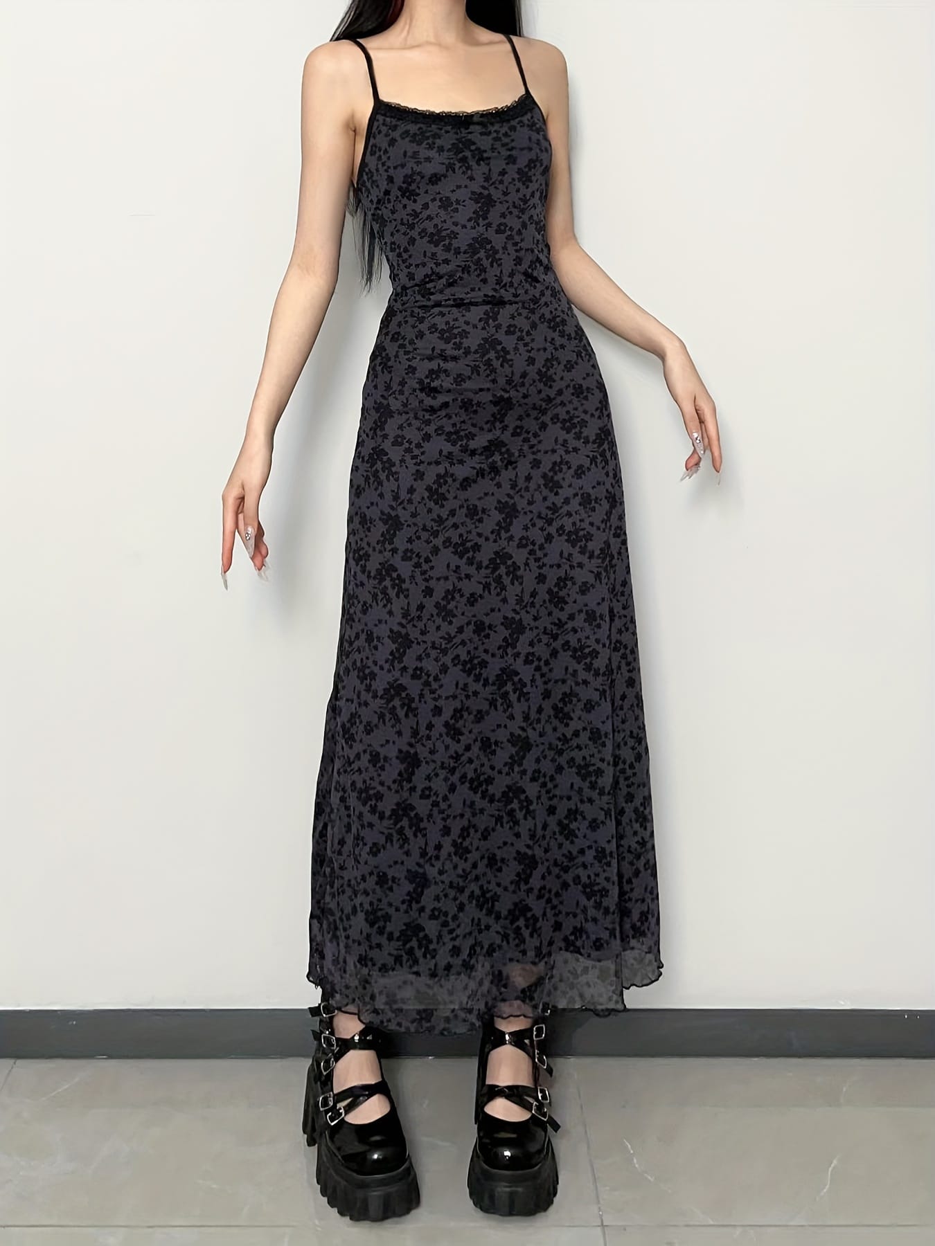 【レトロ花柄】キャミワンピース ロング チュール レディース マキシワンピース 花柄 シアー レース キャミワンピ スリム タイト 細見え 着痩せ セクシー 大人可愛い きれいめ モード系 地雷系 韓国 ファッション Y2K ストリート 春 夏 秋 冬 デート 女子会 ライブ