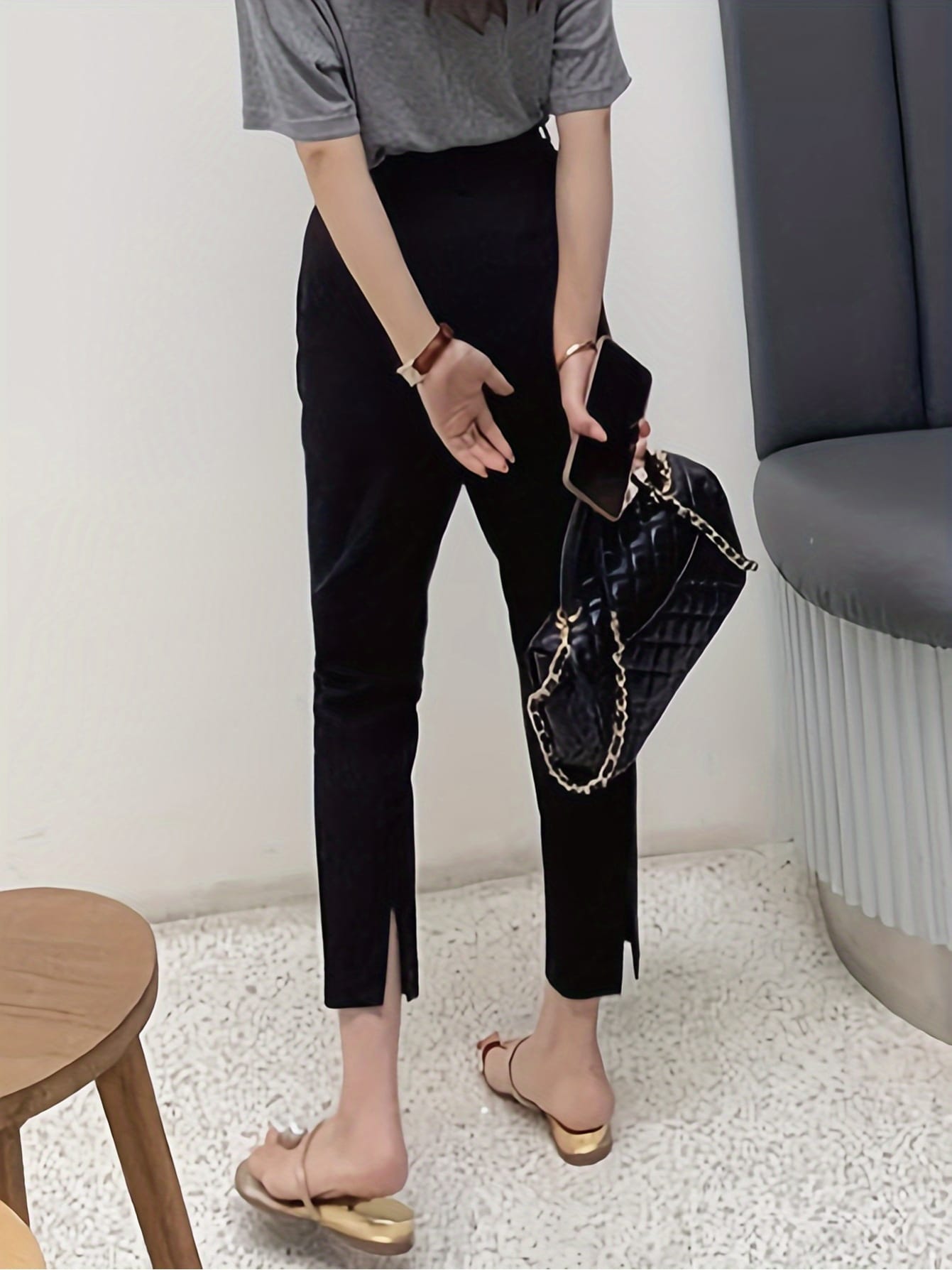 【美脚スリット】 テーパードパンツ レディース アンクルパンツ クロップドパンツ ボトムス ズボン スラックス 九分丈 サブリナパンツ スリム ストレッチ 伸縮性 ウエストゴム 楽ちん 着痩せ 細見え 体型カバー 接触冷感 涼しい オフィス 通勤 OL フォーマル 冠婚葬祭
