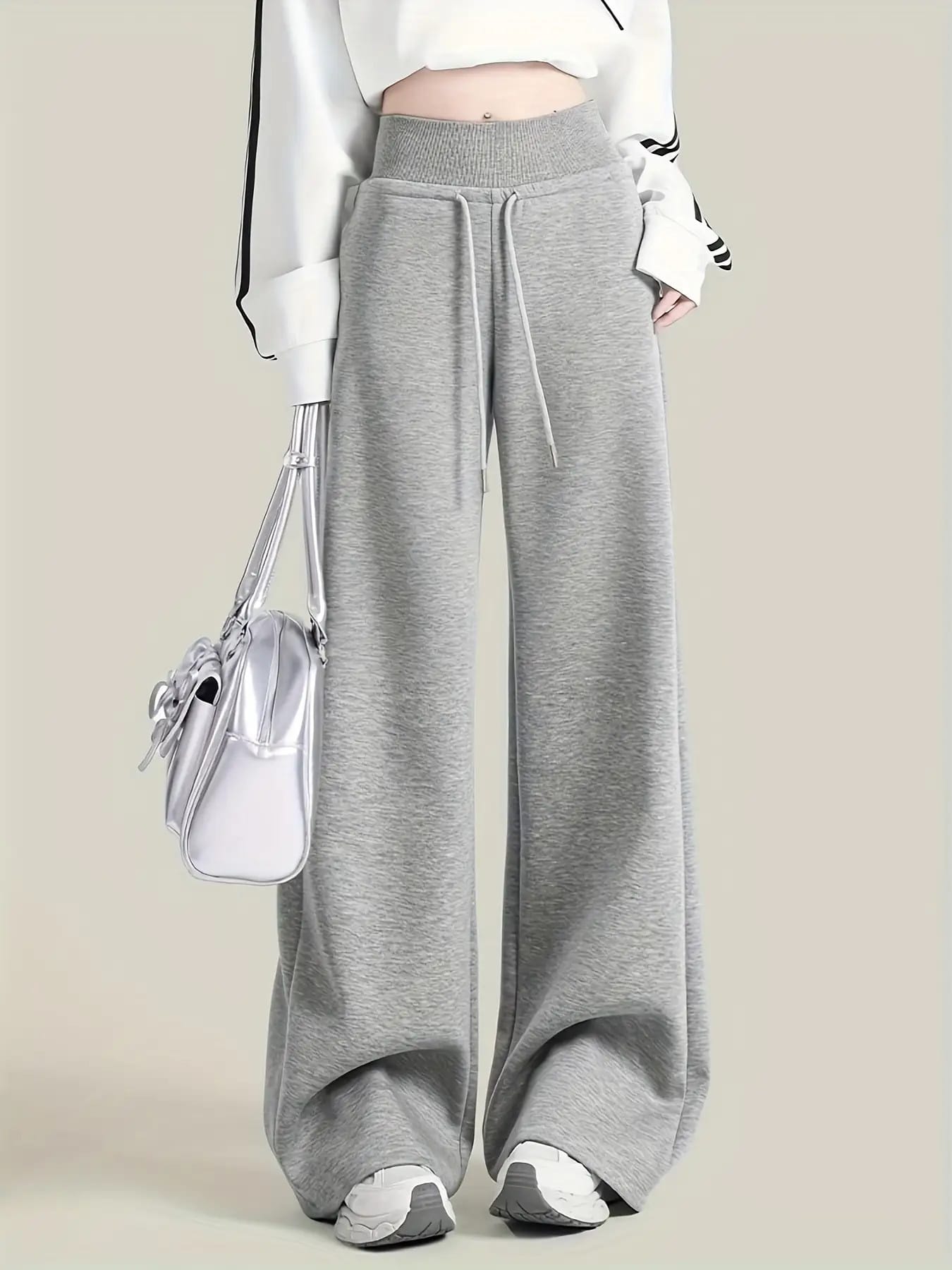 【ハイウエスト】 スウェットパンツ レディース ワイドパンツ ストレート リブ 紐付き ドロスト ウエストゴム ズボン ボトムス ロング丈 ゆったり 体型カバー 着痩せ 脚長 美脚 楽ちん 動きやすい 無地 カジュアル シンプル ルームウェア 部屋着 ワンマイルウェア