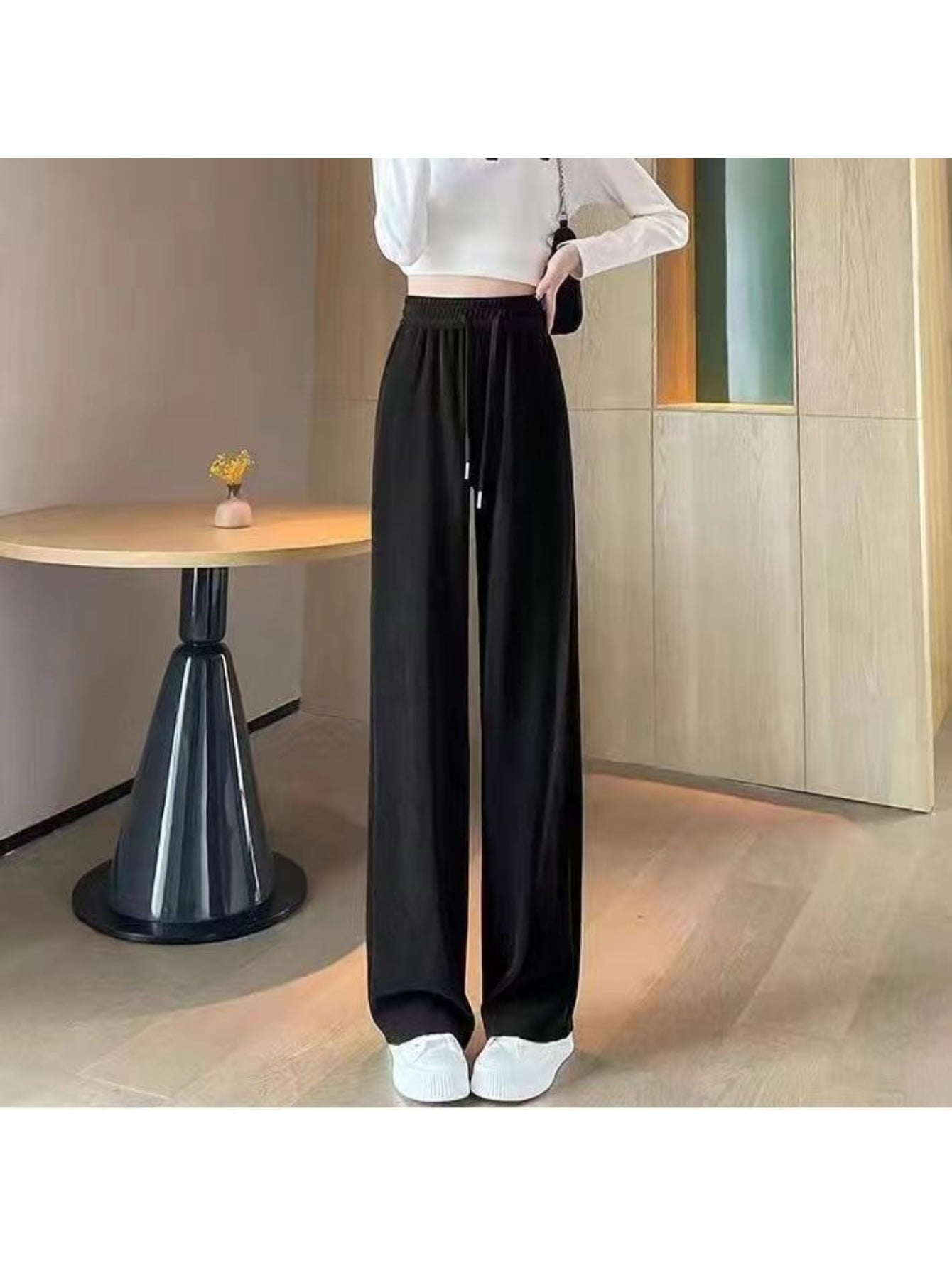 【体型カバー】ワイドパンツ レディース ストレートパンツ ハイウエスト ズボン ウエストゴム ドロスト ロング丈 ボトムス 着痩せ 脚長効果 美脚 細見え 楽ちん ゆったり 厚手 あったか カジュアル きれいめ 通勤 オフィス 事務 部屋着 ルームウェア ワンマイルウェア