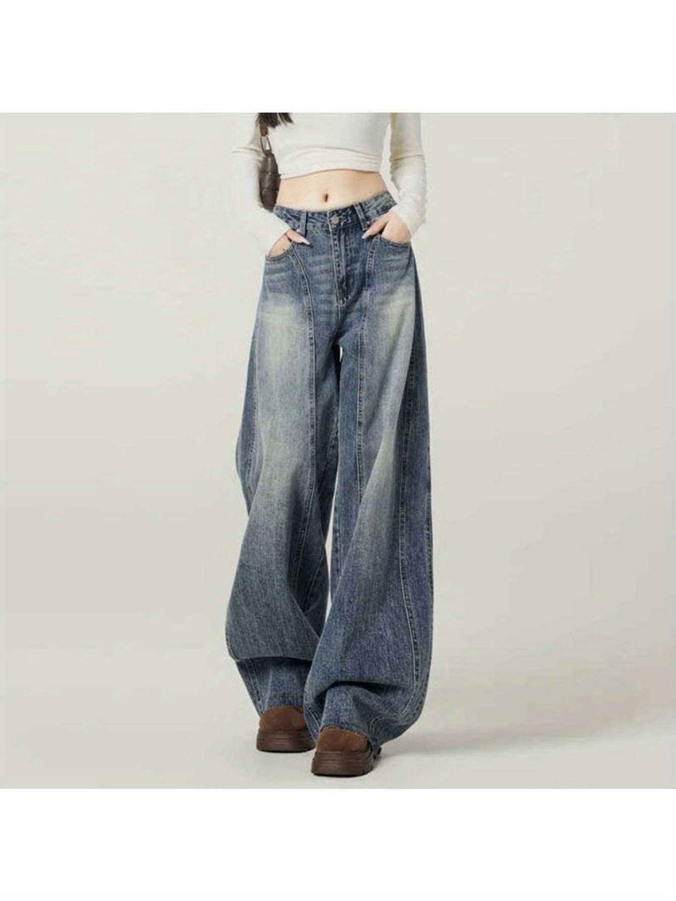 【美脚効果】デニム ワイドパンツ レディース ジーンズ ジーパン ハイウエスト バギーパンツ ヴィンテージ風 ウォッシュ加工 デニムパンツ ストレート ゆったり 体型カバー 着痩せ 脚長 股上深め ズボン ボトムス アメカジ 古着風 レトロ ストリート カジュアル