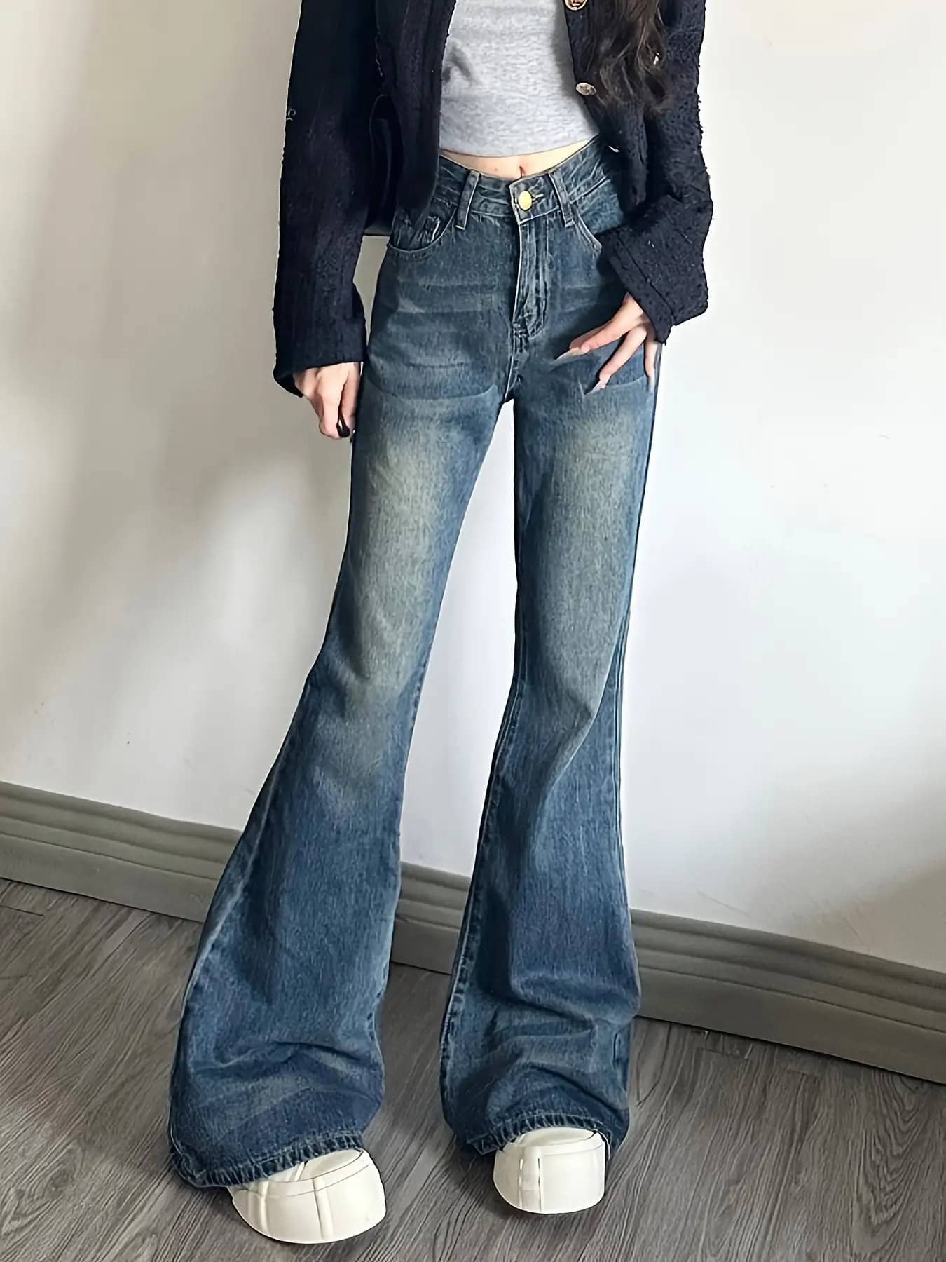 【美脚?脚長】デニム パンツ レディース ジーンズ ベルボトム ブーツカット ハイウエスト ヴィンテージ風 ユーズド加工 レトロ ジーパン ズボン ロング丈 ブルー 体型カバー 着痩せ 細見え ヒップアップ 大人 カジュアル ウエスタン 春夏秋冬 20代 30代 40代 韓国