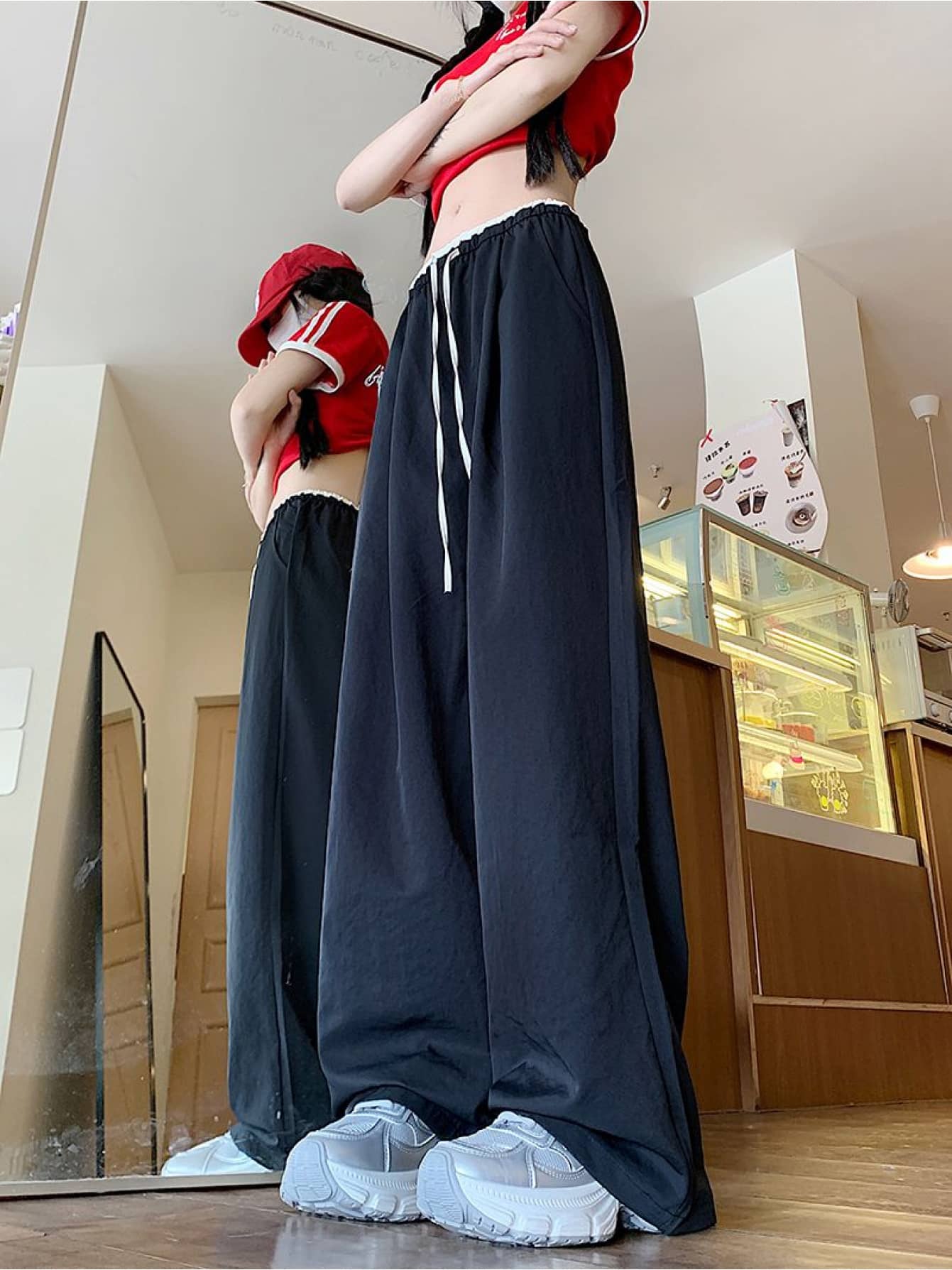 【配色デザイン】 ワイドパンツ レディース スウェットパンツ 春 夏 秋 ズボン ボトムス ストレートパンツ ロングパンツ ウエストゴム ドロストパンツ 紐 楽ちん 動きやすい ゆったり 体型カバー 着痩せ 脚長 美脚 韓国 ファッション ヒップホップ ダンス 衣装