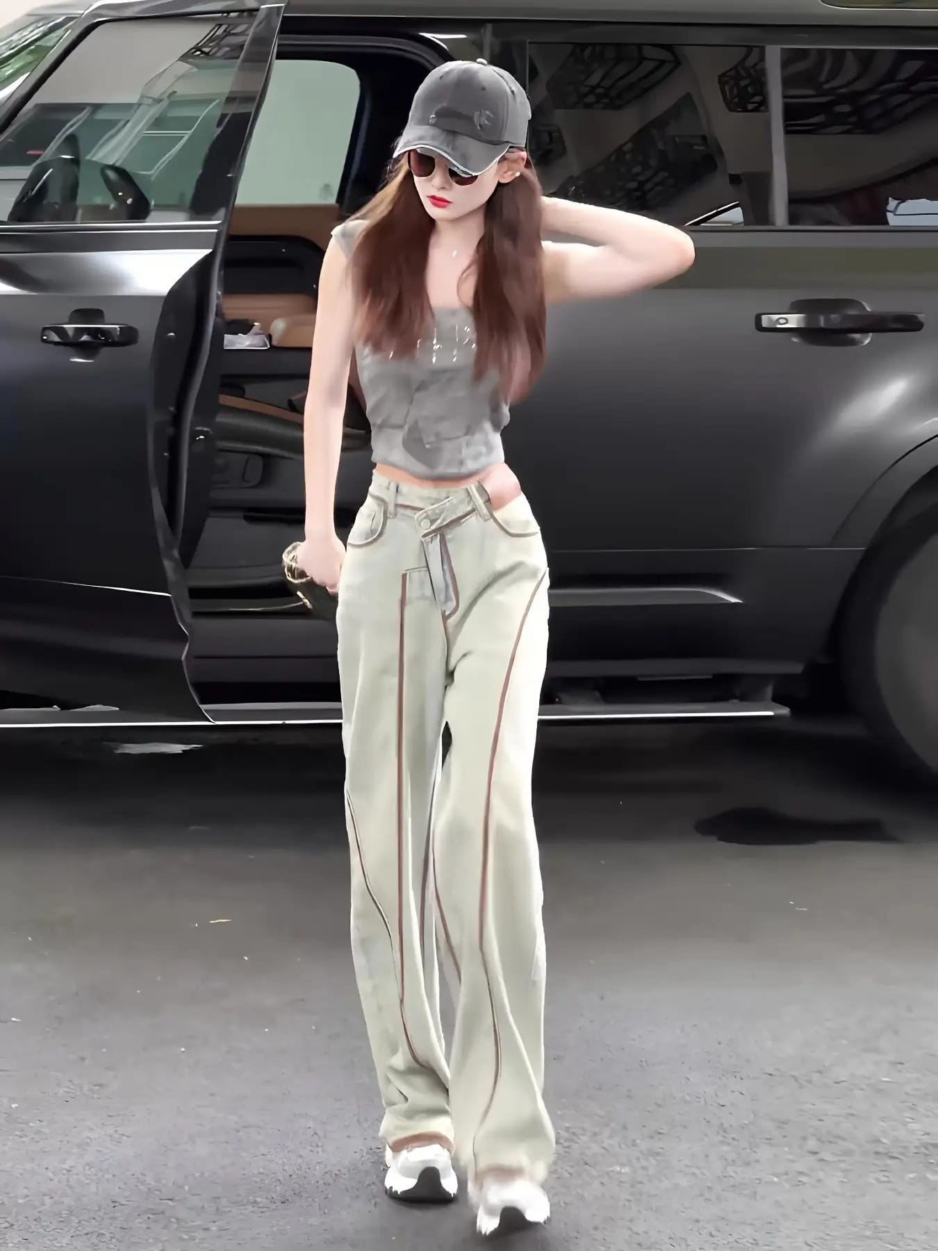 【アシンメトリー】 ワイドパンツ レディース デニムパンツ ジーンズ ジーパン ズボン ボトムス ハイウエスト アシメ 変形 ウエストボタン 個性的 縦ライン 脚長効果 美脚 体型カバー 着痩せ 細見え ゆったり ゆる 楽ちん 韓国 ファッション ストリート カジュアル