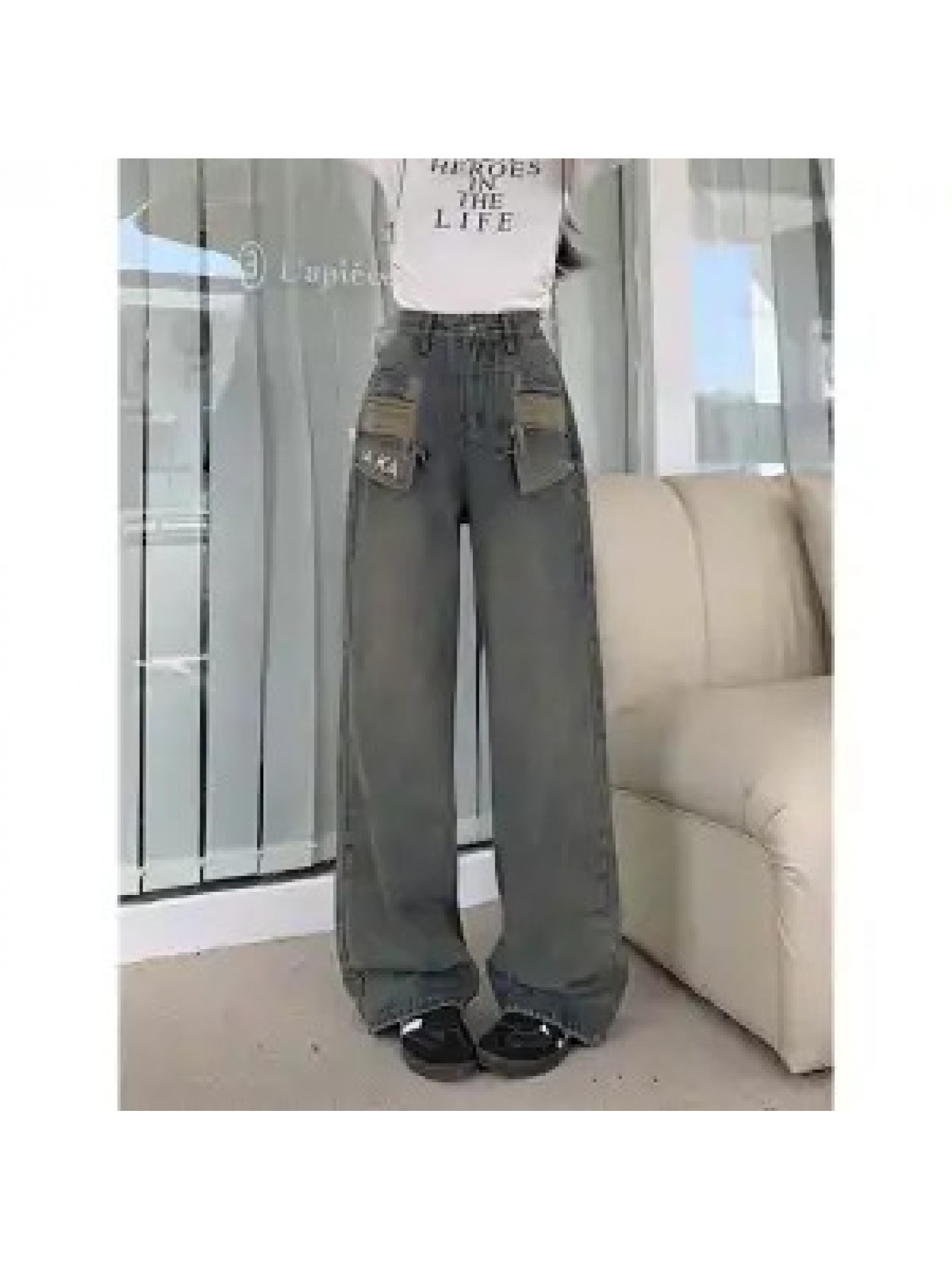 【レトロ可愛い】 デニム パンツ レディース ワイドパンツ ジーンズ ジーパン ハイウエスト カーゴパンツ ワークパンツ ビッグポケット ロングパンツ ズボン ストレート ストリート バギーパンツ マキシ丈 体型カバー ゆったり 着痩せ 脚長 美脚 細見え カジュアル 春