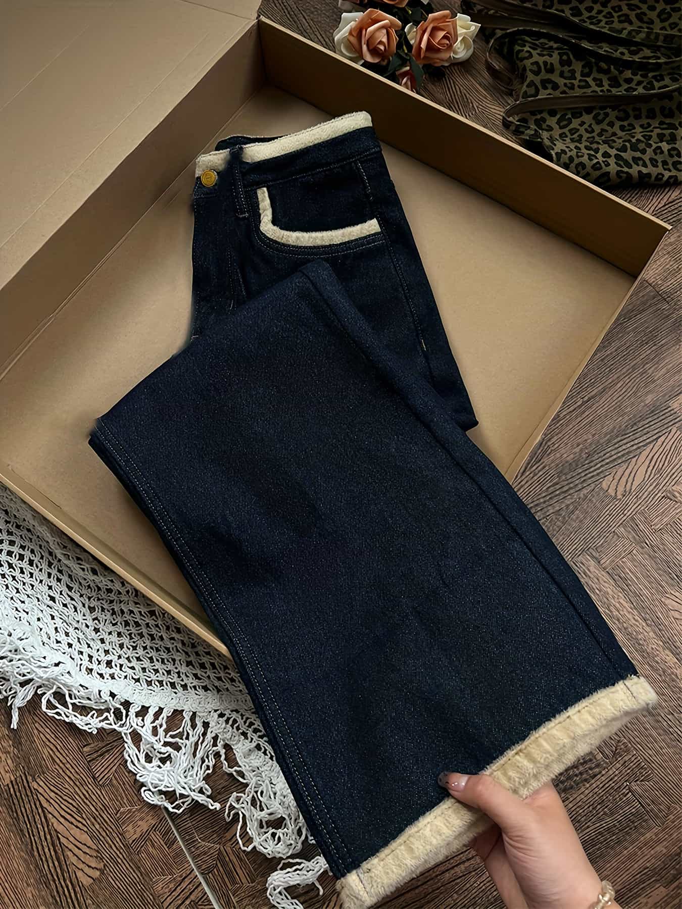 【極暖！裏ボア】デニムパンツ レディース 裏起毛 ジーンズ ジーパン ストレートパンツ ワイドパンツ ハイウエスト ボトムス ズボン 暖パン 厚手 防寒 暖かい 保温 蓄熱 ぬくぬく 冷え対策 ゆったり 体型カバー 着痩せ 細見え 脚長 美脚 楽ちん 大人 カジュアル