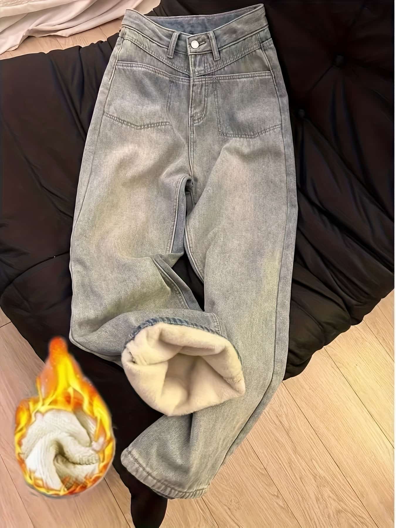 【ぬくぬく裏起毛】デニム パンツ レディース 裏ボア 冬 防寒 ワイドパンツ ジーンズ ジーパン 暖かい ストレート ハイウエスト ズボン ボトムス ゆったり あったか 厚手 蓄熱 保温 ロングパンツ 体型カバー 脚長 美脚 着痩せ ヴィンテージ風 秋冬 20代 30代 40代