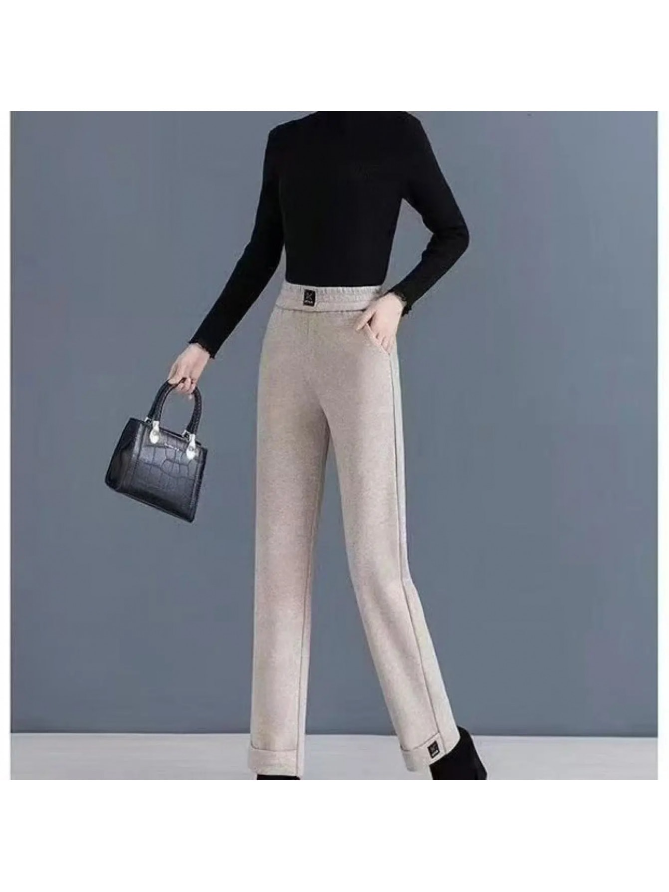 【裏起毛で暖か】ワイドパンツ レディース ストレートパンツ 冬 ボトムス ズボン ハイウエスト ロングパンツ 裏起毛パンツ 厚手 あったか 防寒 ウエストゴム 楽ちん ゆったり 体型カバー 着痩せ 脚長 美脚 ウールライク きれいめ カジュアル オフィス 通勤 通学