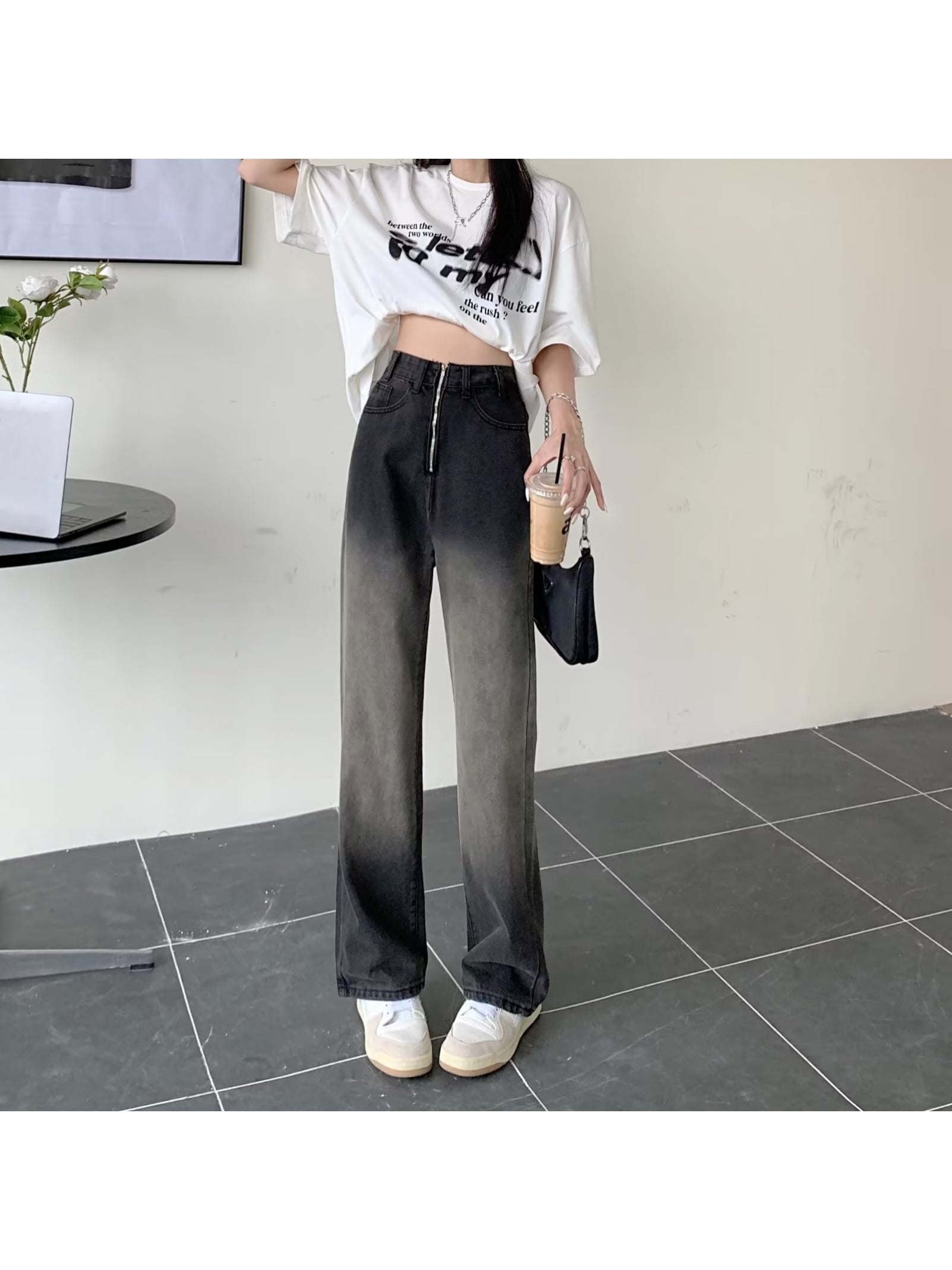 【グラデーション】 デニムパンツ レディース ジーンズ ストレート ハイウエスト ワイドパンツ ジーパン ズボン ウォッシュ加工 ヴィンテージ風 モード系 ストリート系 カジュアル ゆったり 体型カバー 脚長効果 美脚 着痩せ ユニセックス 春夏秋冬