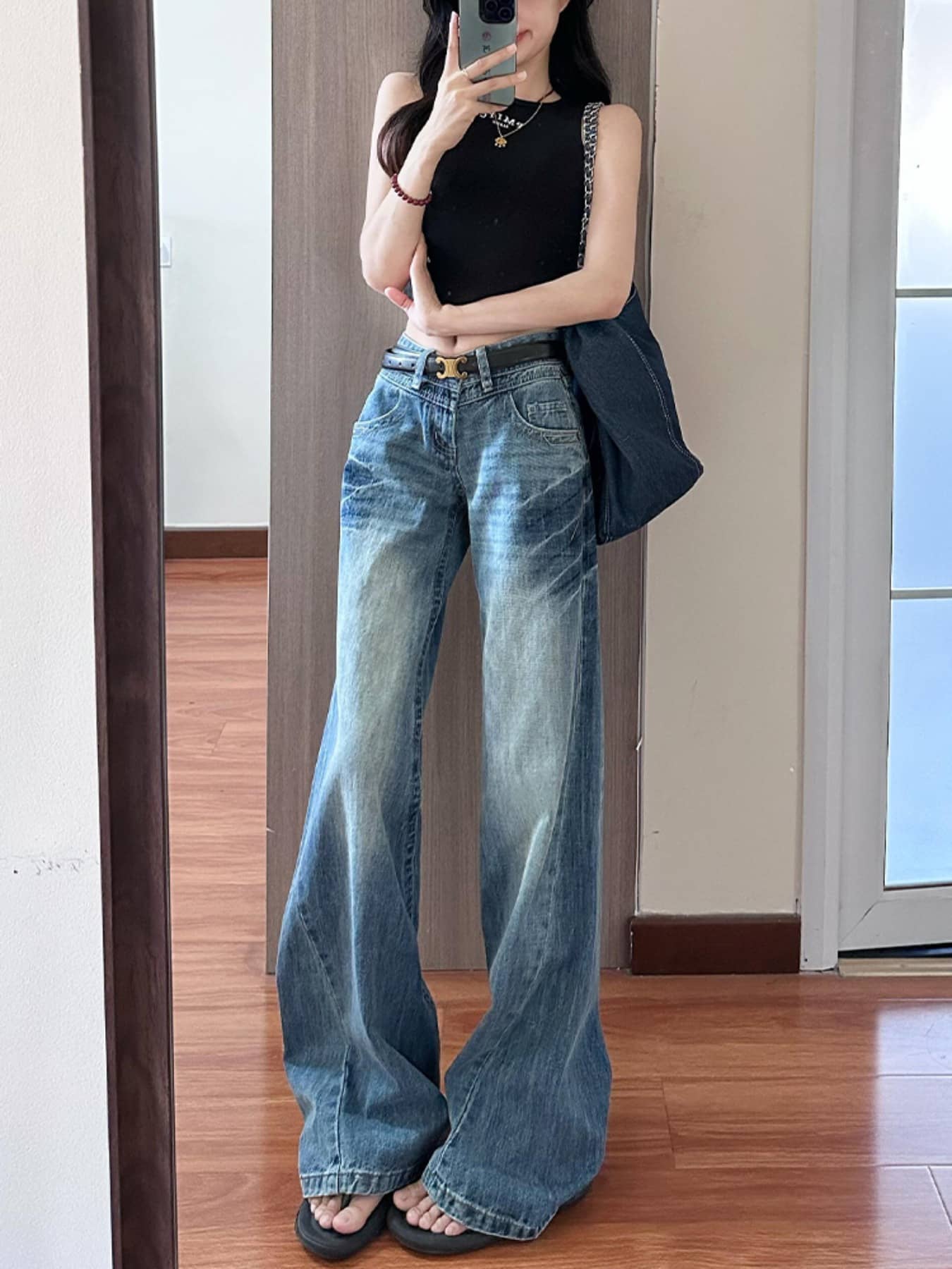 【Ｙ２Ｋトレンド】デニム ワイドパンツ レディース ローライズ ジーンズ バギーパンツ ストレート ウォッシュ加工 ジーパン ズボン ボトムス ゆったり 脚長 美脚 細見え 体型カバー カジュアル ストリート系 韓国ファッション ダンス フルレングス ヴィンテージ風