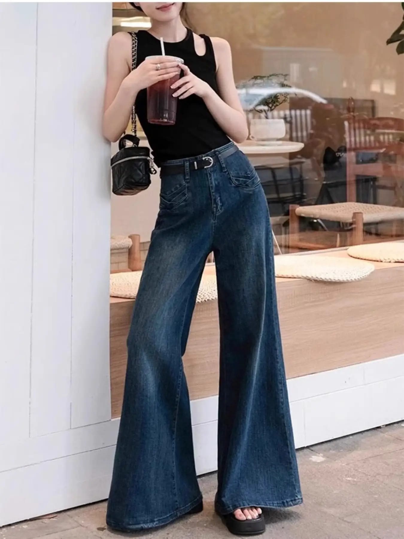 【美脚効果】ワイドパンツ デニム レディース ハイウエスト ジーンズ ヴィンテージ風 バギーパンツ ジーパン ロング ズボン ボトムス ベルボトム ブーツカット ゆったり 大きいサイズ 体型カバー 着痩せ 細見え 脚長 20代 30代 40代 カジュアル 大人 きれいめ オフィス
