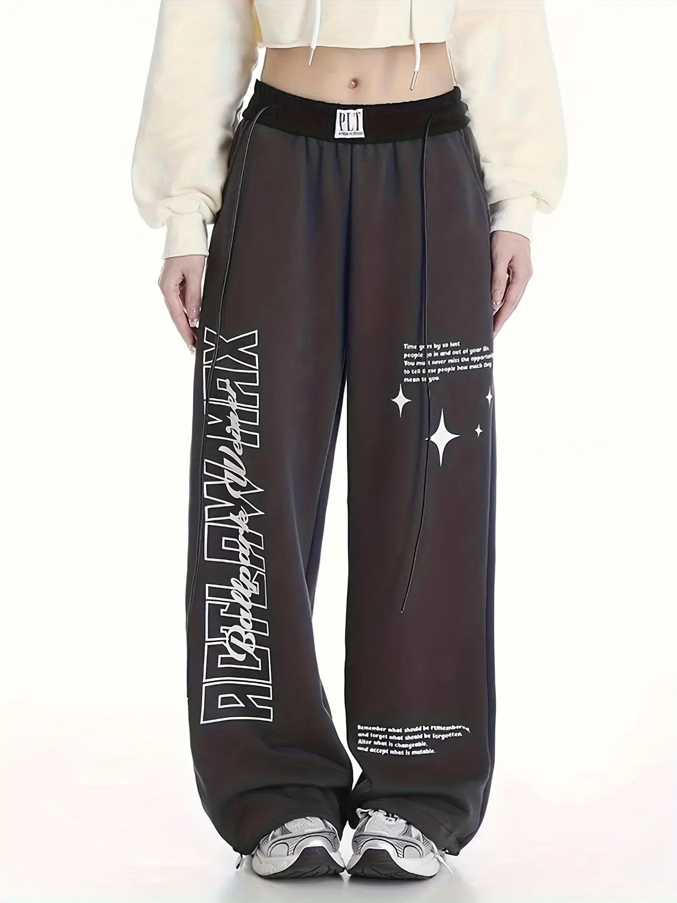 【ストリート系】ワイドパンツ レディース スウェットパンツ ロゴ 英字 プリント ハイウエスト ボトムス ズボン 長ズボン ルーズ 部屋着 ルームウェア イージーパンツ ジャージ 下 バギーパンツ ウエストゴム ドロスト 体型カバー ゆったり 楽ちん 着痩せ 脚長 美脚 春|Yokos