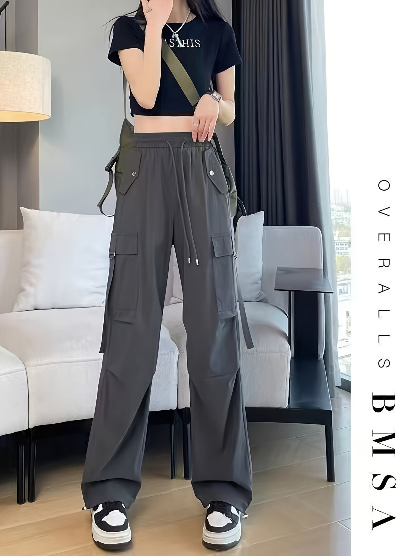 カーゴパンツ レディース ワイドパンツ ワークパンツ ズボン ボトムス ロングパンツ ハイウエスト ウエストゴム ドロスト ゆったり 体型カバー 脚長効果 美脚 着痩せ ストリート ダンス 衣装 韓国 ファッション 春 夏 秋 冬 ミリタリー カジュアル アウトドア 部屋着