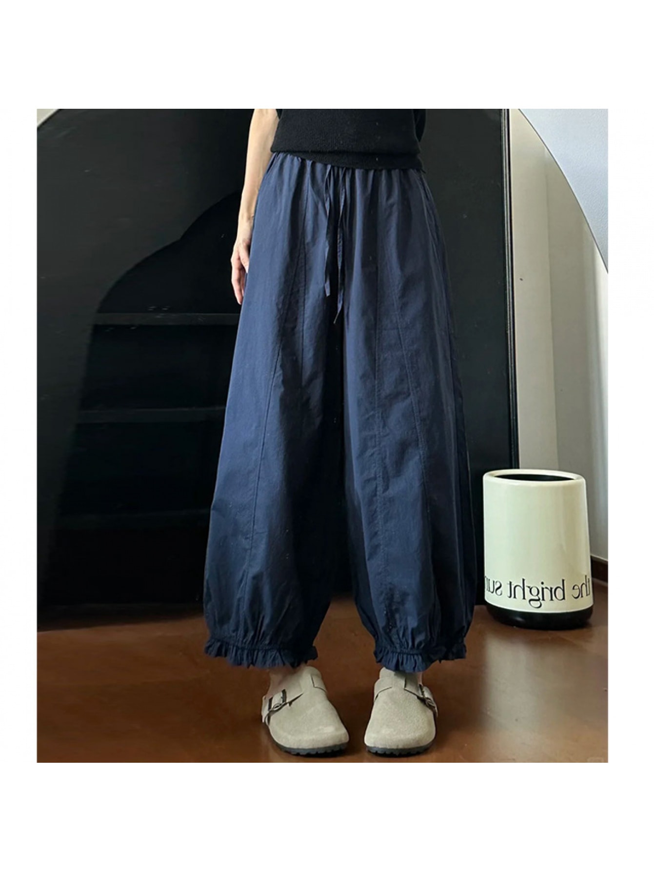 【バルーンシルエット】ワイドパンツ レディース 裾フリル ボトムス ズボン ロングパンツ クロップド ウエストゴム ドロスト ガウチョ サーカスパンツ 無地 ゆったり 体型カバー 着痩せ 脚長 美脚 楽ちん 30代 40代 大人可愛い きれいめ カジュアル モード 春 夏 秋 冬