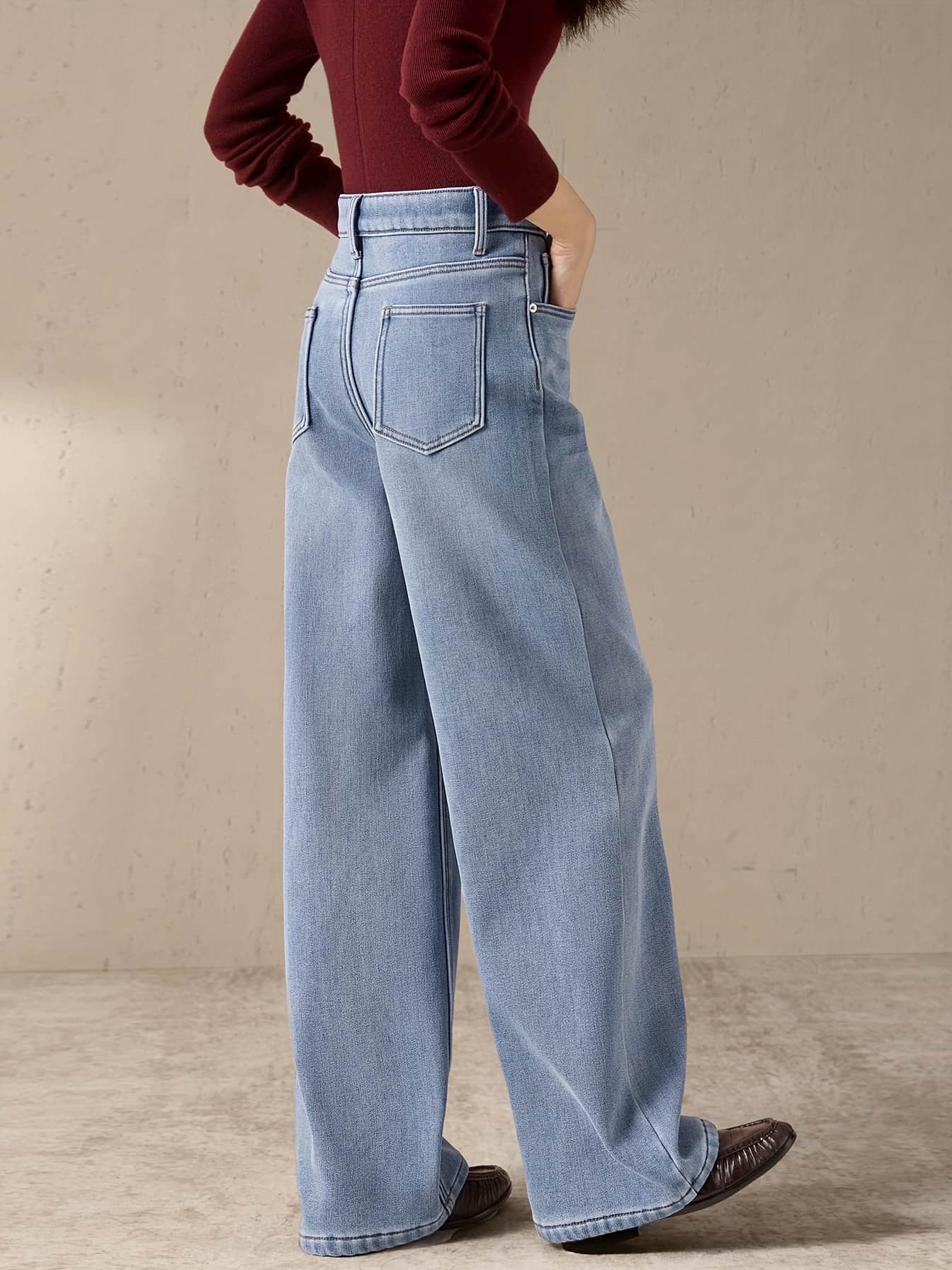【暖か美脚】裏起毛 デニムパンツ レディース ハイウエスト ストレート ワイドパンツ ジーンズ ジーパン ズボン あったか 暖パン ストレッチ 伸縮 伸びる 厚手 防寒 体型カバー 着痩せ 脚長効果 細見え 通勤 オフィス ママコーデ 秋 冬 ブルー