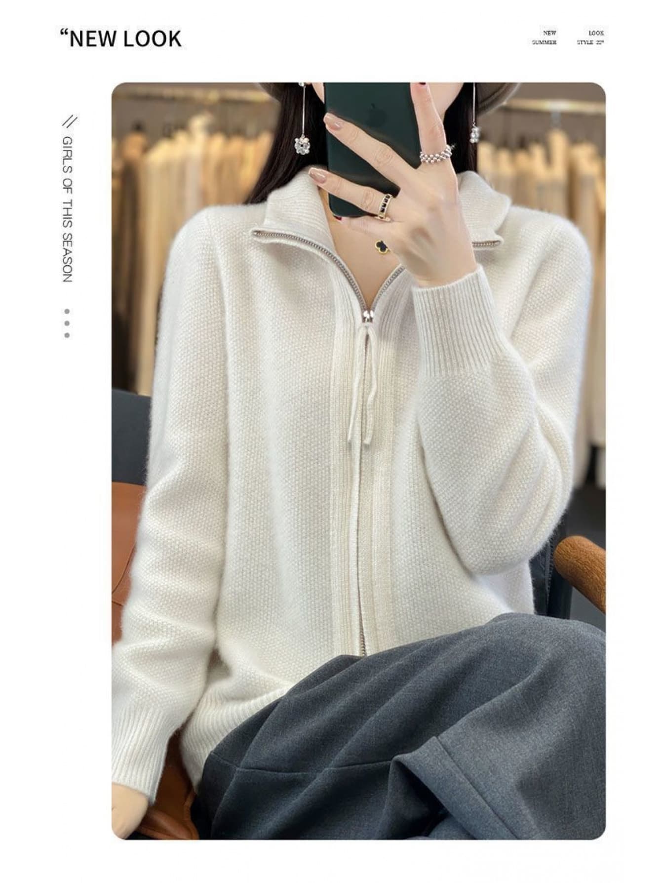 【小顔効果】ハーフジップ ニット カーディガン レディース セーター ジップアップ ハイネック トップス 長袖 羽織り 厚手 暖かい 防寒 体型カバー 着痩せ オフィス 通勤 30代 40代 大人可愛い きれいめ 韓国 ファッション 秋冬 白 カシミヤタッチ