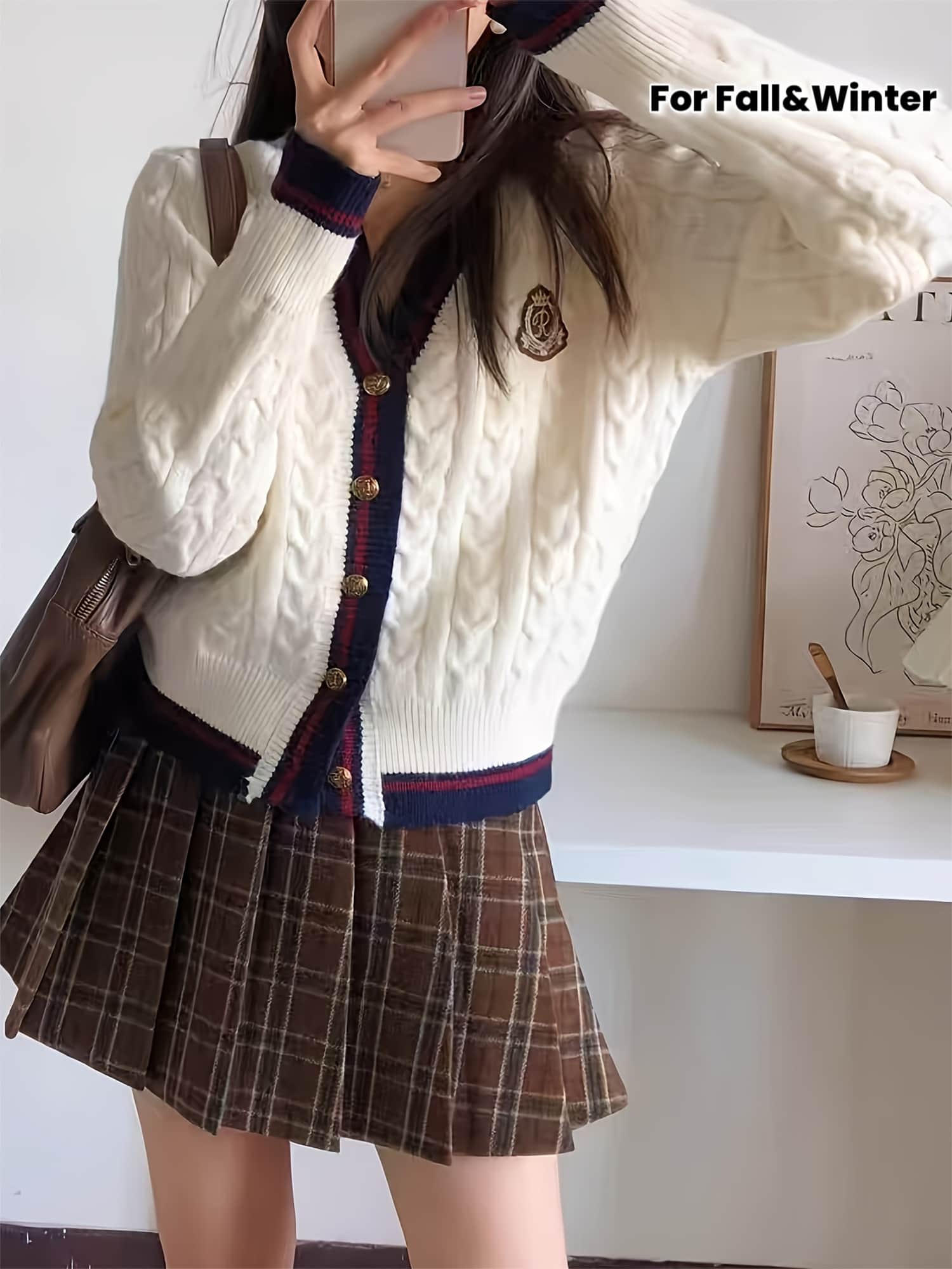 【プレッピー風】 カーディガン レディース ケーブル編み ニット Vネック セーター 長袖 配色 ライン トップス 羽織り ショート丈 前開き 金ボタン 厚手 スクール風 トラッド レトロ 韓国ファッション 大人可愛い きれいめ カジュアル オフィス 通勤 通学 部屋着