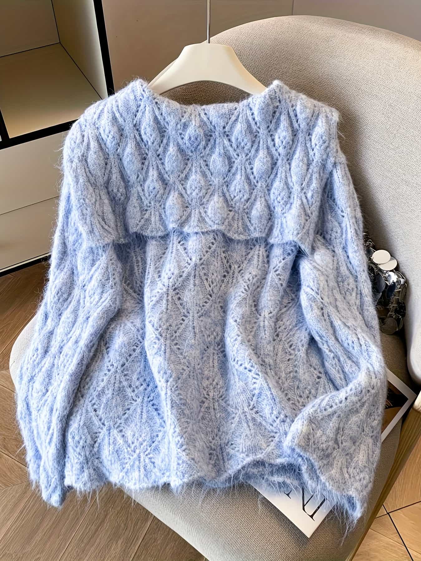 【セーラーカラー】ニット カーディガン レディース セーター トップス ビッグカラー 襟付き ダイヤ柄 長袖 羽織り 前開き ゆったり 体型カバー 着痩せ 華奢見え 暖かい シャギー モヘアタッチ 大人可愛い きれいめ カジュアル オフィス 秋冬 韓国ファッション 20代