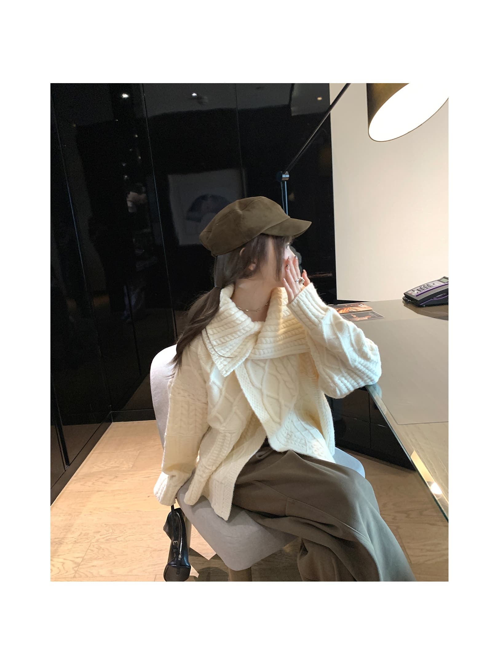 【ビッグカラー】 ケーブル編み ニット カーディガン レディース セーター トップス 韓国ファッション 襟付き 厚手 ざっくり編み 羽織り アウター ローゲージ ニットジャケット 暖か オーバーサイズ ゆったり 体型カバー 二の腕カバー 着痩せ 細見え 大人可愛い