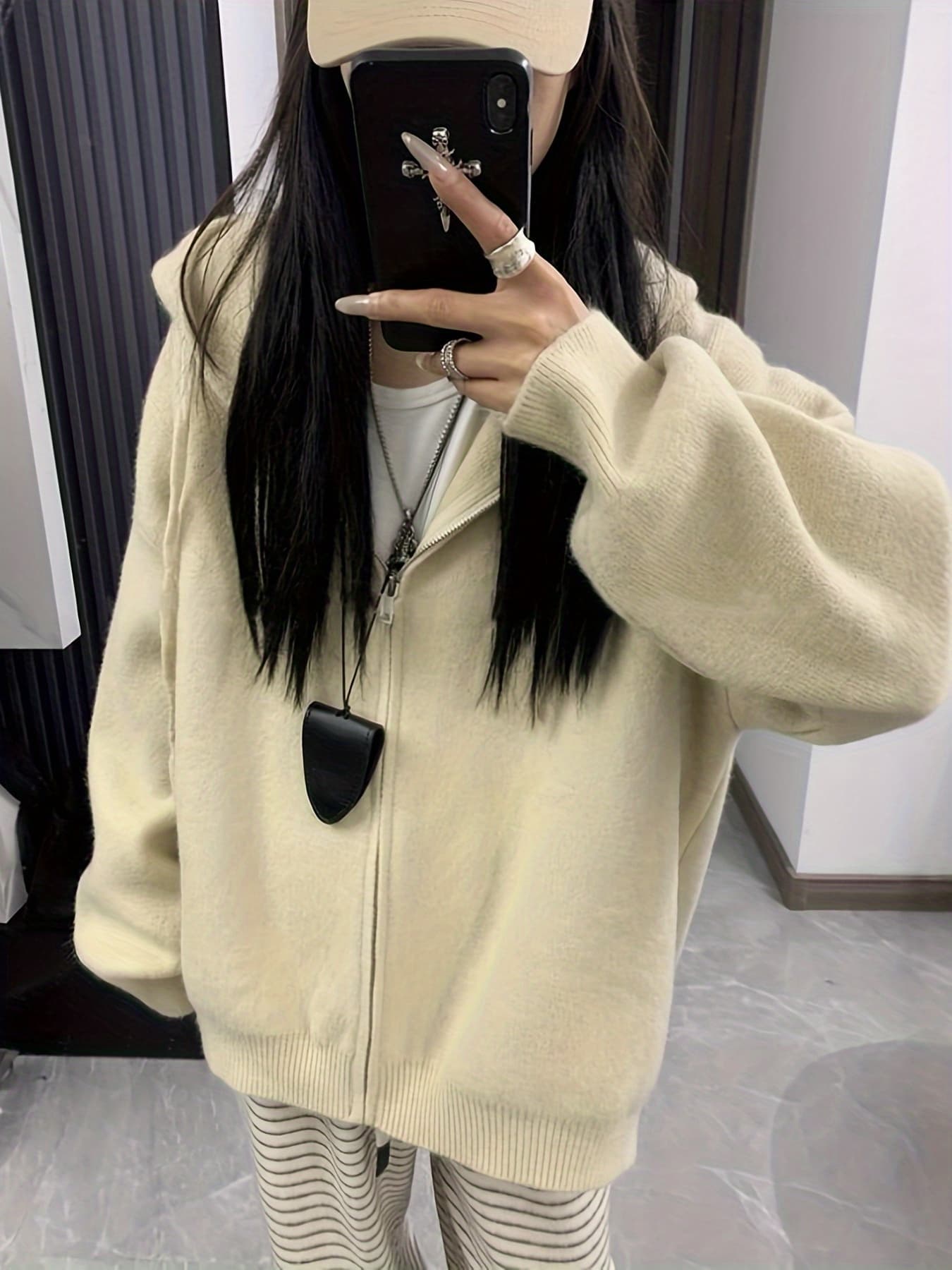 ニットパーカー レディース ジップアップ パーカー フーディー 厚手 羽織り カーディガン 前開き ゆったり 韓国 ビッグシルエット オーバーサイズ ニット トップス アウター 部屋着 ルームウェア 体型カバー 着痩せ 二の腕カバー 暖かい 防寒 春秋冬 大人可愛い