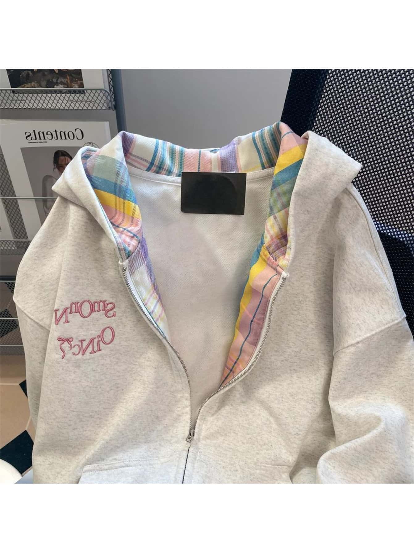 【チェック切り替え】 パーカー レディース ジップアップパーカー トップス スウェット フーディー 前開き メンズ 男女兼用 ユニセックス 長袖 羽織り ライトアウター ジャケット フード付き ゆったり ビッグシルエット オーバーサイズ 体型カバー 着痩せ カジュアル 8,591円