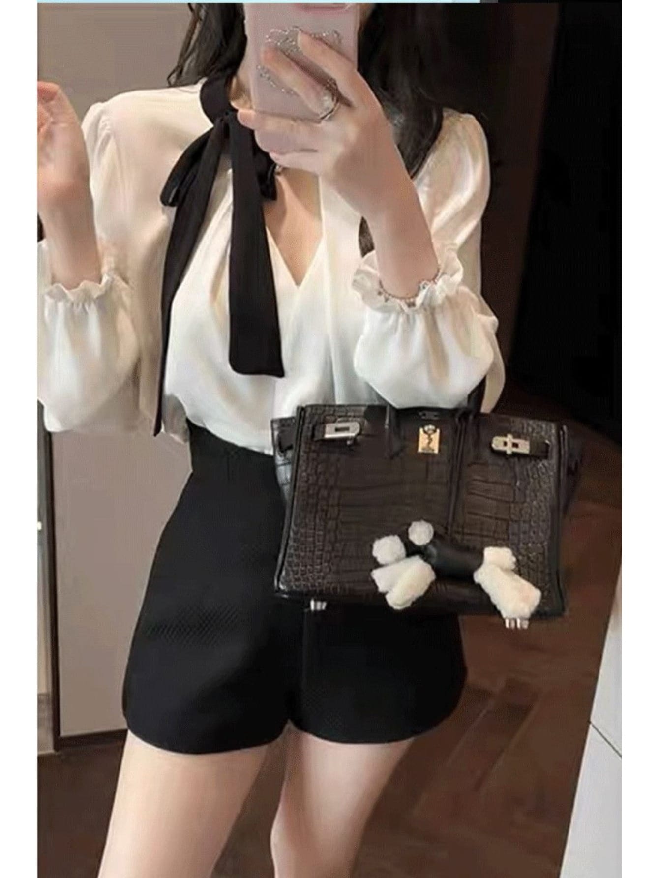 ボウタイブラウス レディース リボン ブラウス 長袖 シャツ トップス バイカラー 配色 オフィス 通勤 きれいめ 大人可愛い Vネック フリル袖 ギャザー とろみ シャツブラウス フォーマル シフォン ジョーゼット風 入園式 卒園式 入学式 卒業式 七五三 お宮参り 結婚式