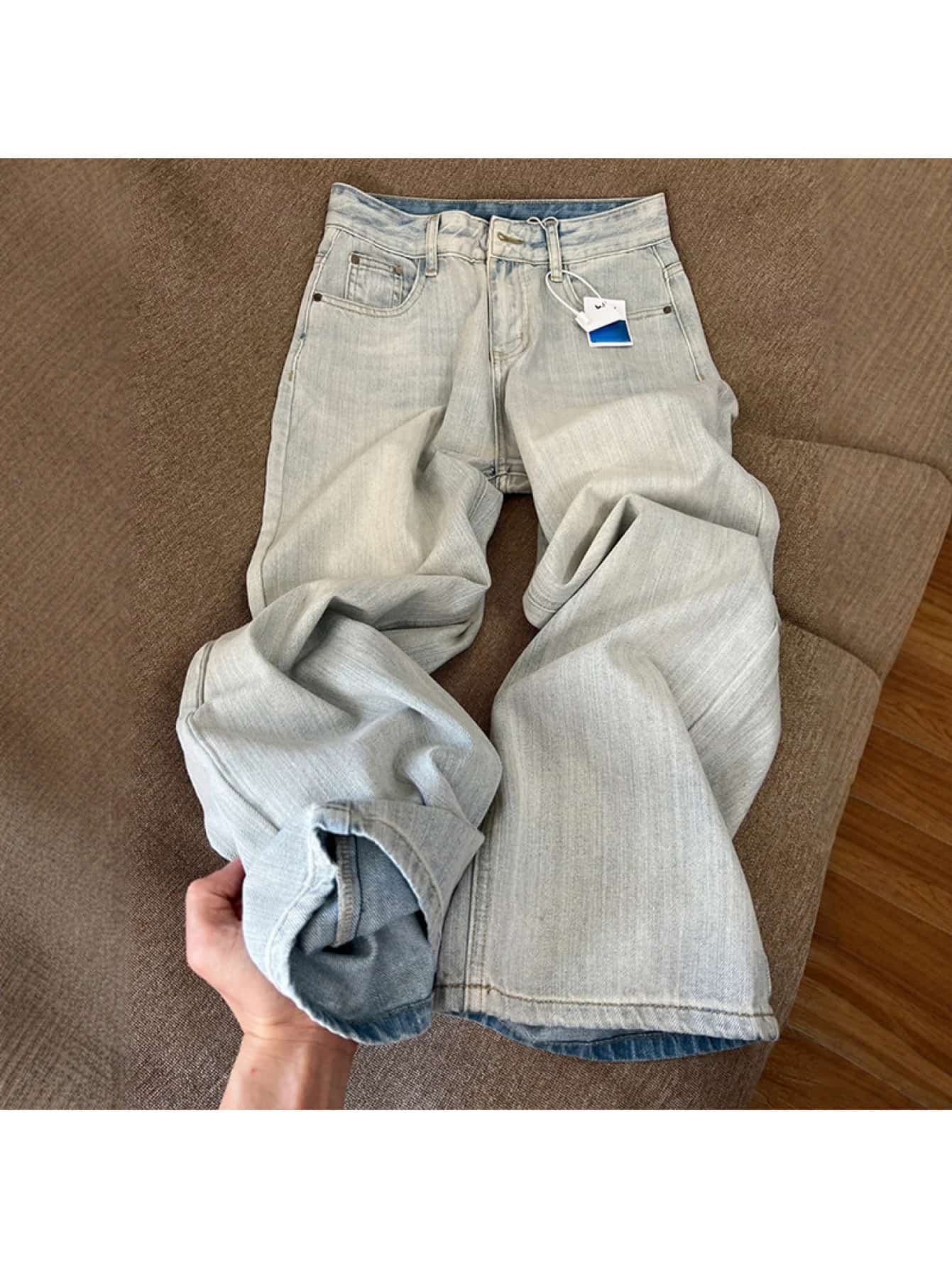 【美脚効果】デニム ワイドパンツ レディース ジーンズ ハイウエスト ストレート ジーパン ズボン ロングパンツ ボトムス スラブ感 ウォッシュ加工 ライトブルー 水色 体型カバー 着痩せ 脚長 ゆったり 楽ちん 大人可愛い きれいめ カジュアル オフィス 通勤 通学 ママ