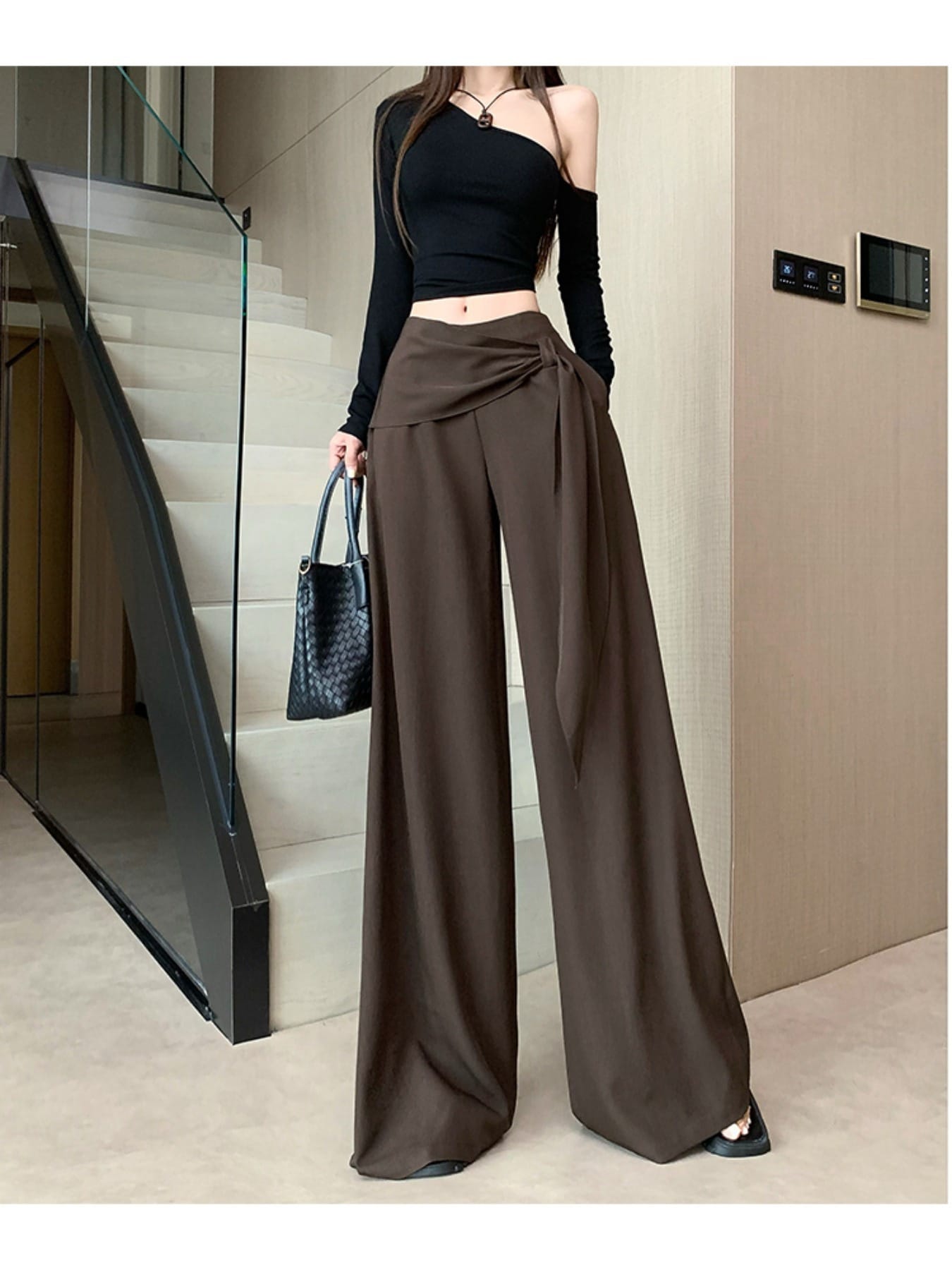 【美脚?脚長効果】 ワイドパンツ レディース ハイウエスト リボン ウエストマーク スラックス ロングパンツ ボトムス ズボン ガウチョパンツ とろみ素材 体型カバー 着痩せ 細見え ゆったり ストレート オフィス 通勤 OL 大人 きれいめ カジュアル 春 夏 秋 冬ズボン・パンツ