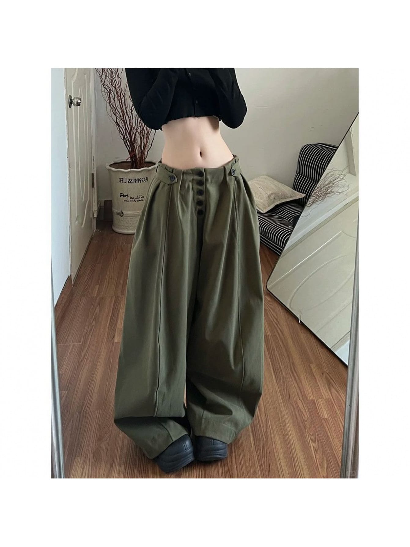 【Y2Kストリート】ワイドパンツ レディース バギーパンツ タックパンツ ワークパンツ フロントボタン ズボン ボトムス ロングパンツ ローウエスト ゆるパン ダボパン 体型カバー 脚長効果 美脚 ストリート 韓国ファッション カジュアル モード 大人可愛い ゆったり