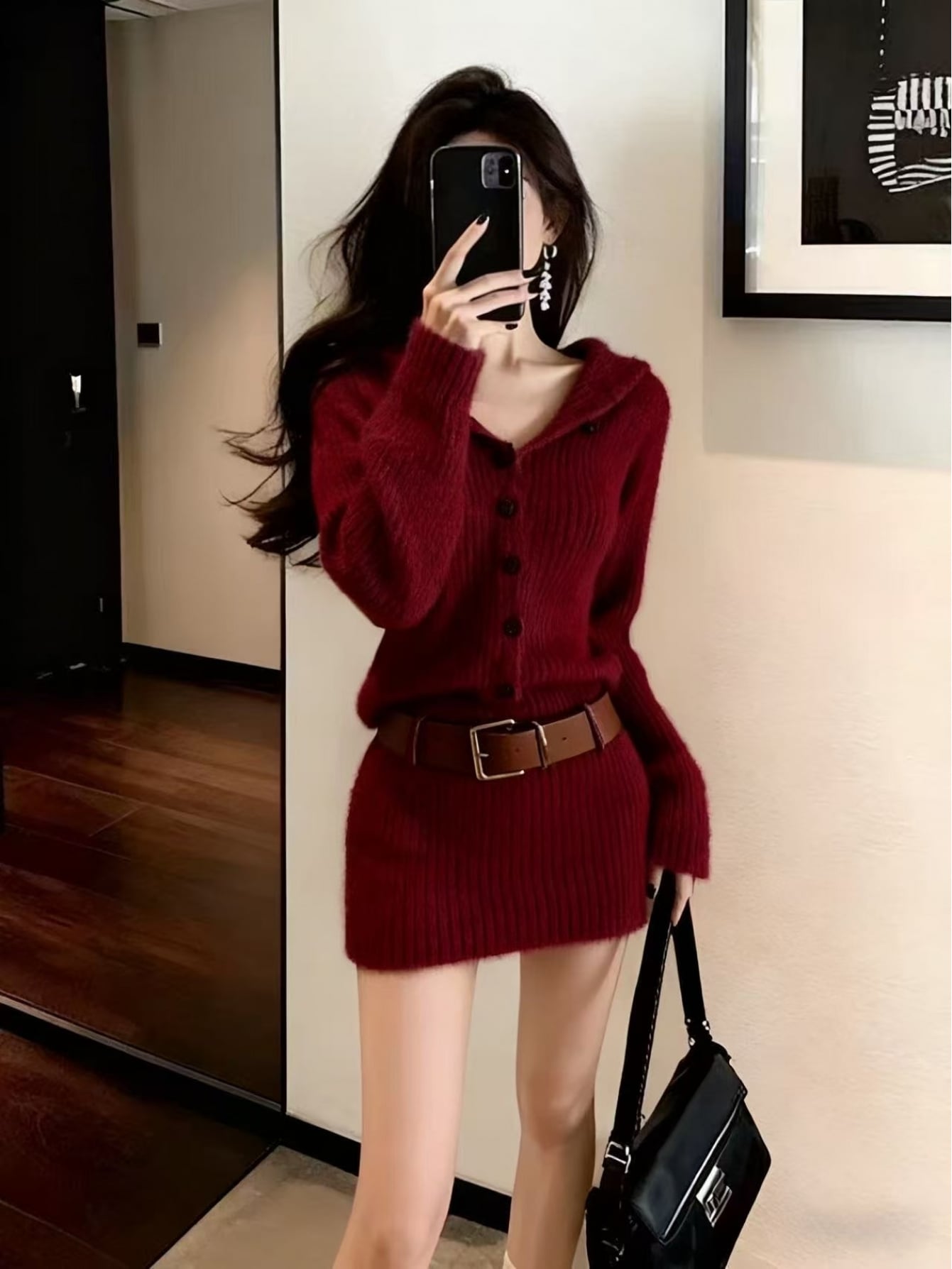 ニットワンピース ミニ丈 レディース 襟付き タイト リブニット 長袖 秋 冬 春 セクシー 大人可愛い 韓国ファッション チュニック ワンピ 釦 着痩せ 細見え ウエストマーク 体型カバー 脚長 低身長 小柄 華奢見え モテ服 ゆるふわ シャギー タッチ デート 女子会｜Yokos